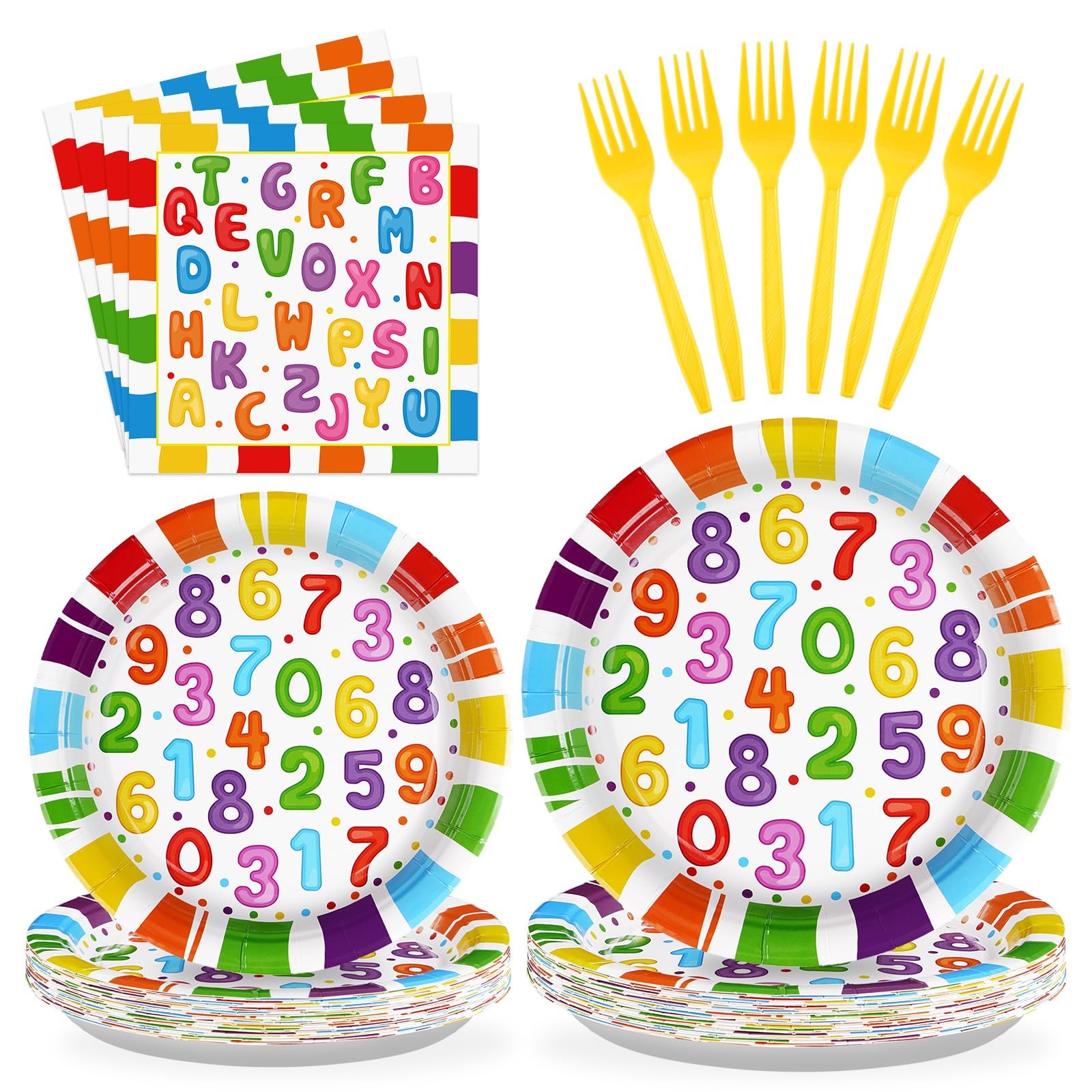 96Pcs Alphabet Party Decorations Educational ABC Back to School Plates and Napkins Sets First Day of School Kindergarten Decorations for Baby Shower
