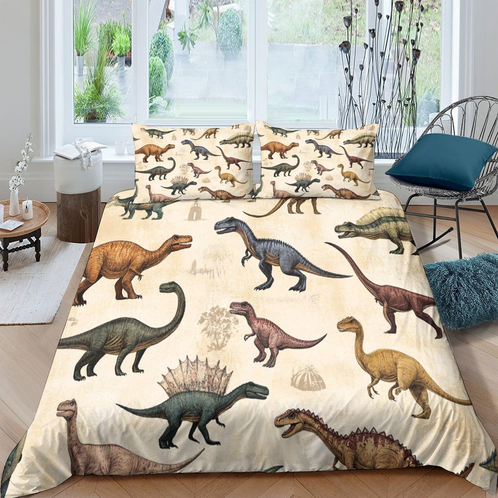 Ctjqhvkz Style-9 3D Printed Dinosaur Pattern Fitted Sheet Microfiber Soft Breathable Prehistoric Animal Bed Cover For Bedroom Dorm Mattress Protection Decor Single（135X200cm）