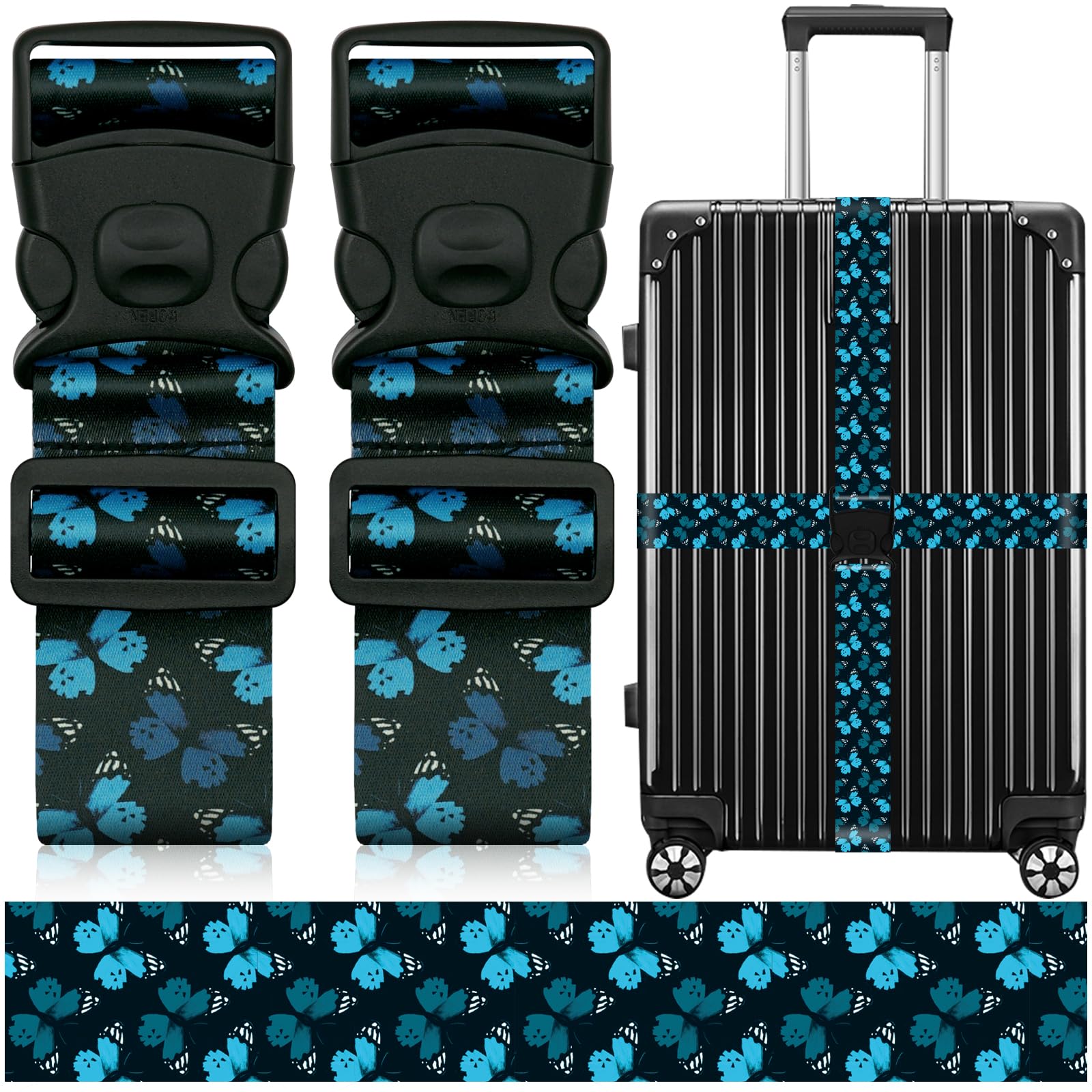 2 Pack Luggage Straps for Suitcases, Adjustable Travel Belt with Double Lock and Quick Release Buckle, Heavy Duty Nylon Bag Packing Strap, Unique