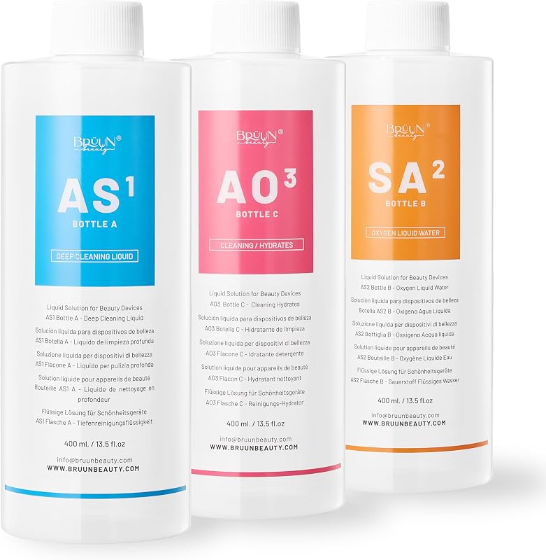 BRÜUN Soluções faciais Aqua para limpeza do rosto, AS1, SA2 e AO3, 3 frascos de 400 mL
