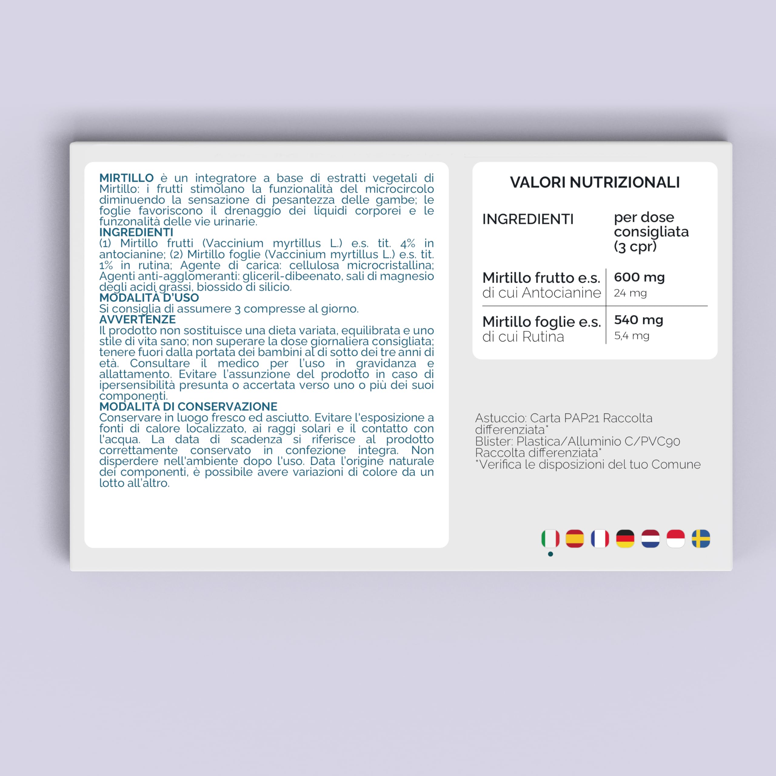 Nutracle Mirtillo nero 60 compresse da 600mg | Integratore Microcircolo Gambe, Capillari, Vene Occhi e Vista | Drenante per Circolazione Titolato in Antocianine e Rutina (60 compresse (1 Confezione))
