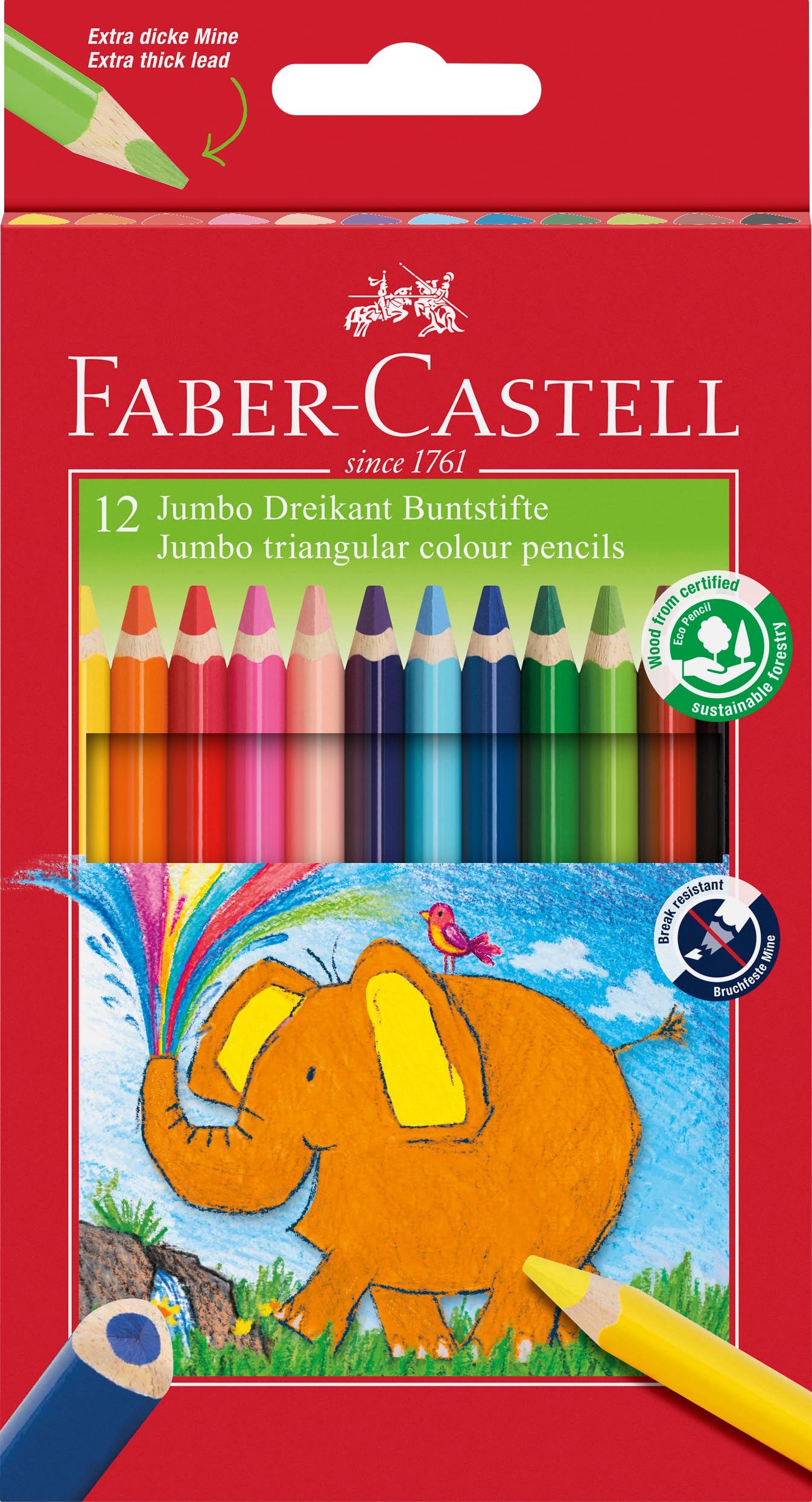 Faber-Castell 116501 Triangular Jumbo Coloured Pencil (Pack Of 12)