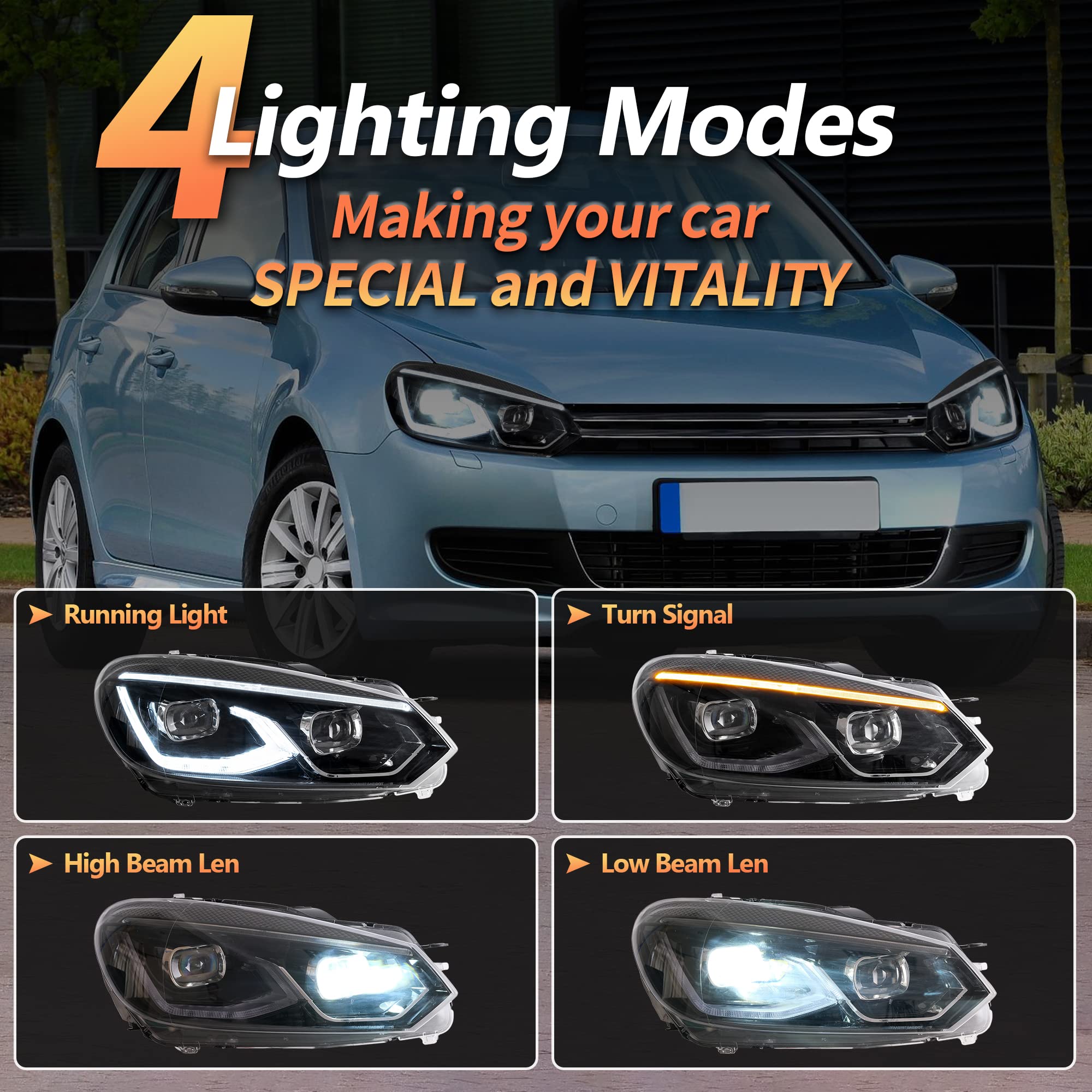 VLAND Fari LED di ricambio per Golf 6 MK6 TSI 2008-2013 (non adatto per GTI/R/TDI) Gruppo lampada anteriore, con indicatore sequenziale (stile b)