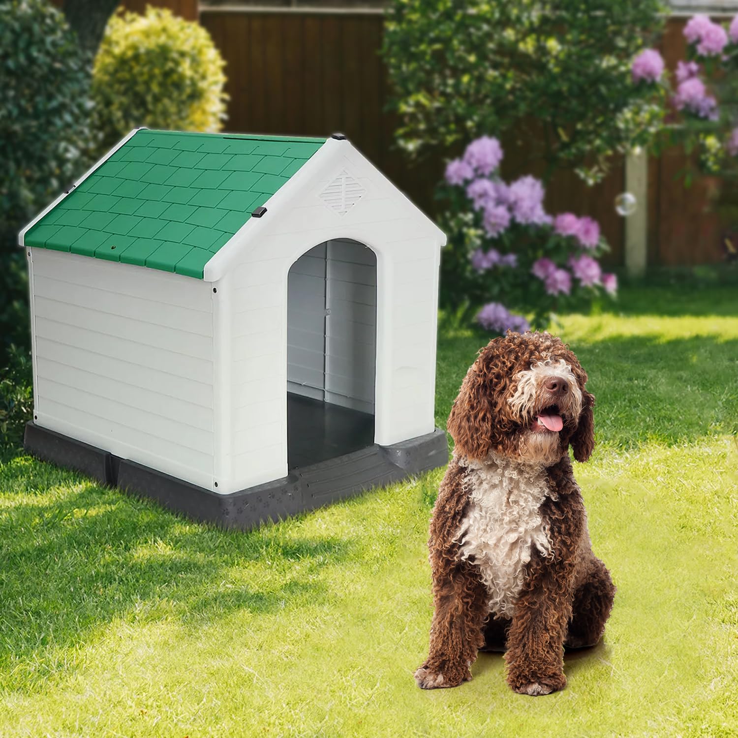 Aqpet Niche pour Chiens en Plastique pour extérieur, intérieur, Maison, Jardin, imperméable, avec Plancher surélevé, pour Chiens de Grande Taille, 105 x 96 x 98 H, Vert