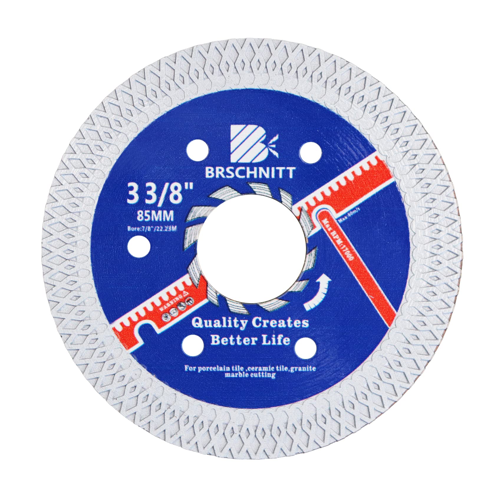 Super Thin Diamond Porcelain Cutting Disc with X Teeth,BRSCHNITT 85mm x Arbor 22.23mm-20mm-16mm Diamond Cutting Disc for Dry/Wet Cutting Porcelain Tile Ceramic Marble Granite