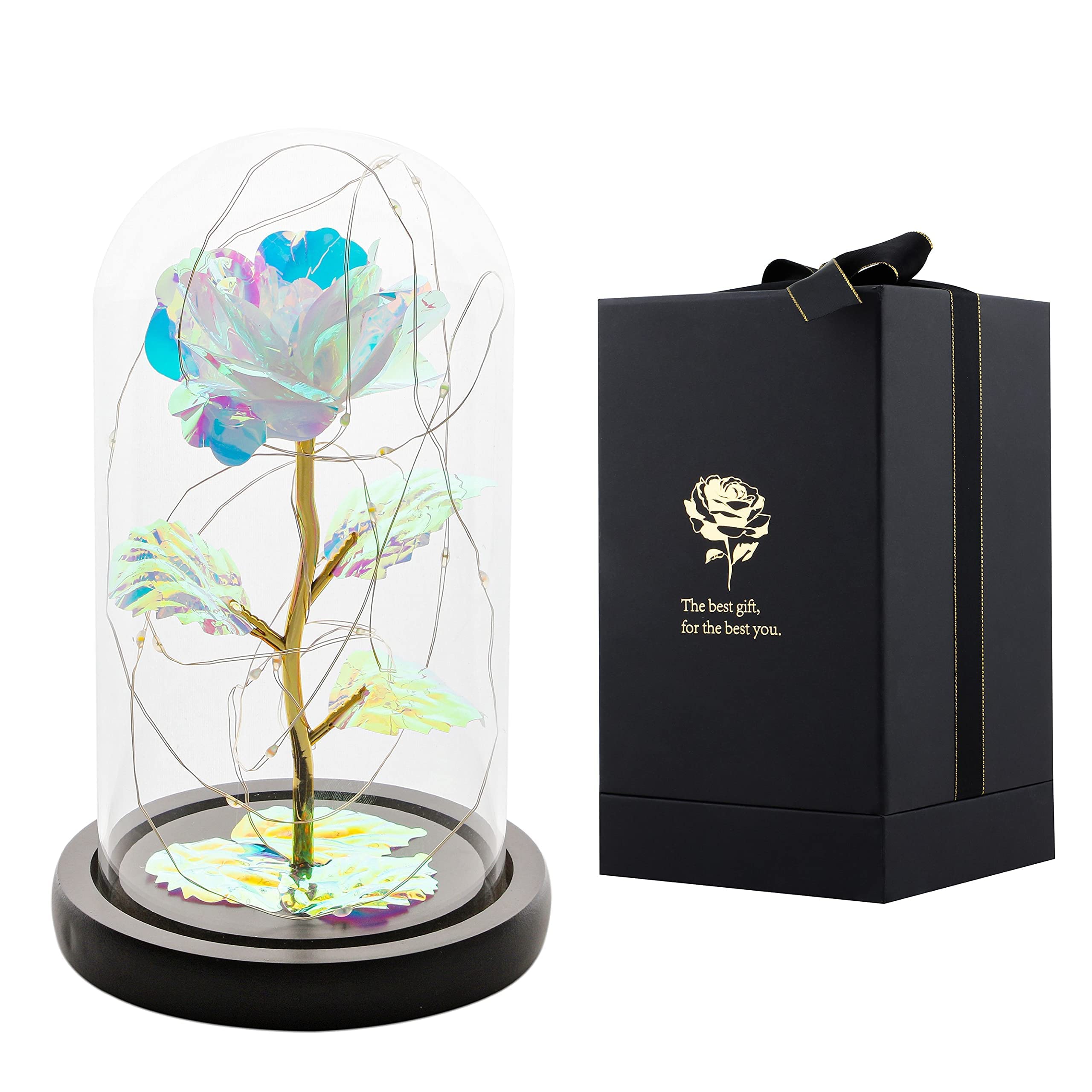 Snowkingdom Rose Gifts for Her Beauty and The Beast Eternal Rose Galaxy Rose in Glass Dome Home Decor Glass Rose Flower Gifts for Mom Anniversary Birthday Valentine's Day Gifts