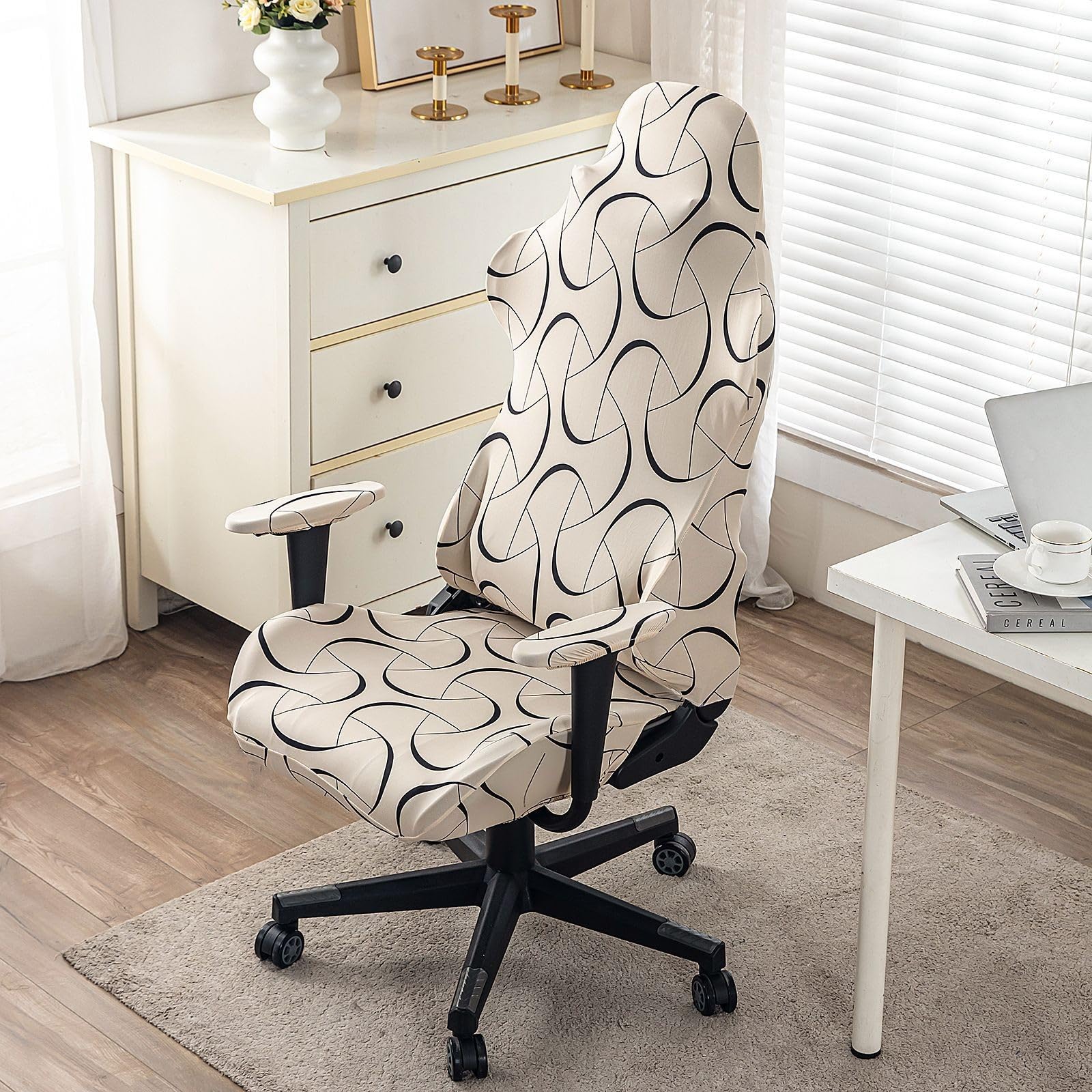 Gaming Chair Cover Soft Spandex Gaming Chair Slipcovers Cat Scratch Proof Printing Arms Attached Washable Seat Cover for Office Chair(various)