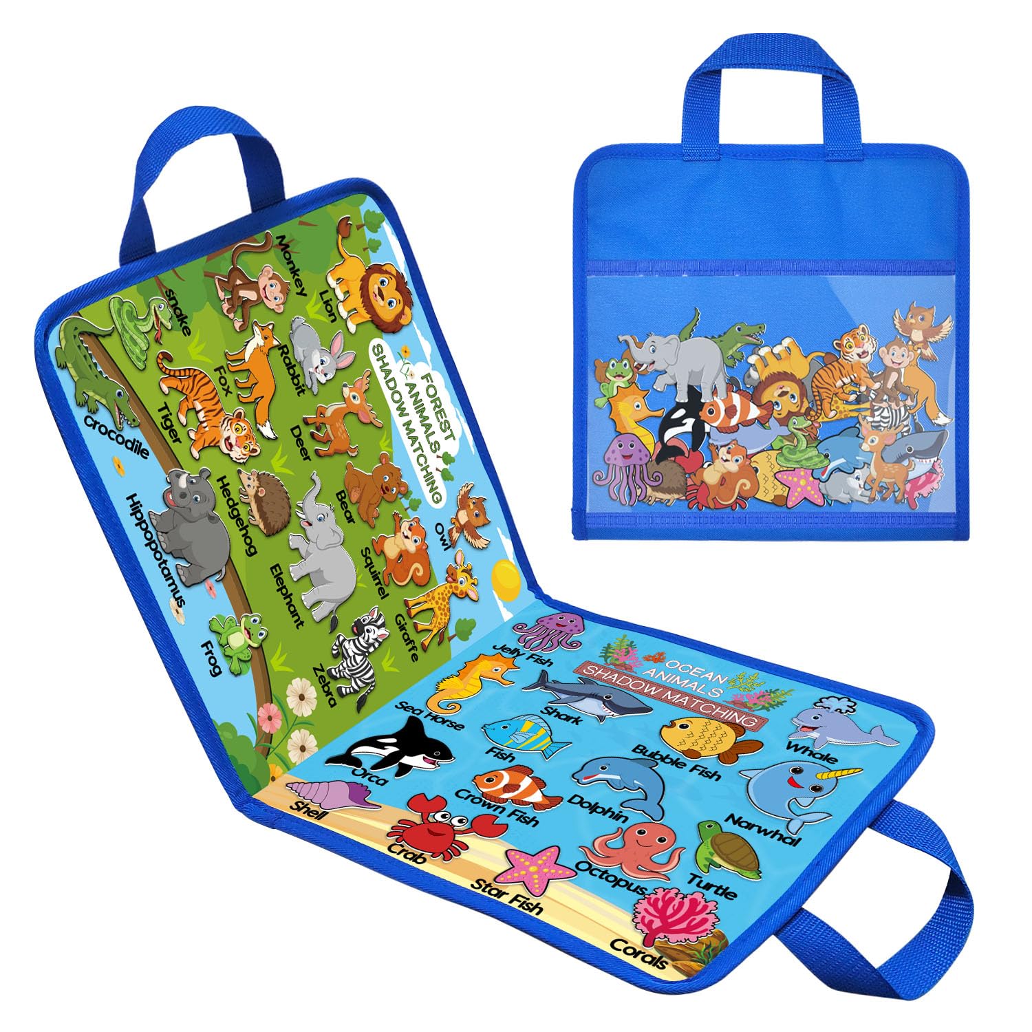 Grekos Felt Board Story Set, Shadow Matching for 33 Cards,Montessori Animals Match,Animal Match Game,Reusable Forest and Ocean Animal Shadow Matching Felt for 3+ Year Old Toddler