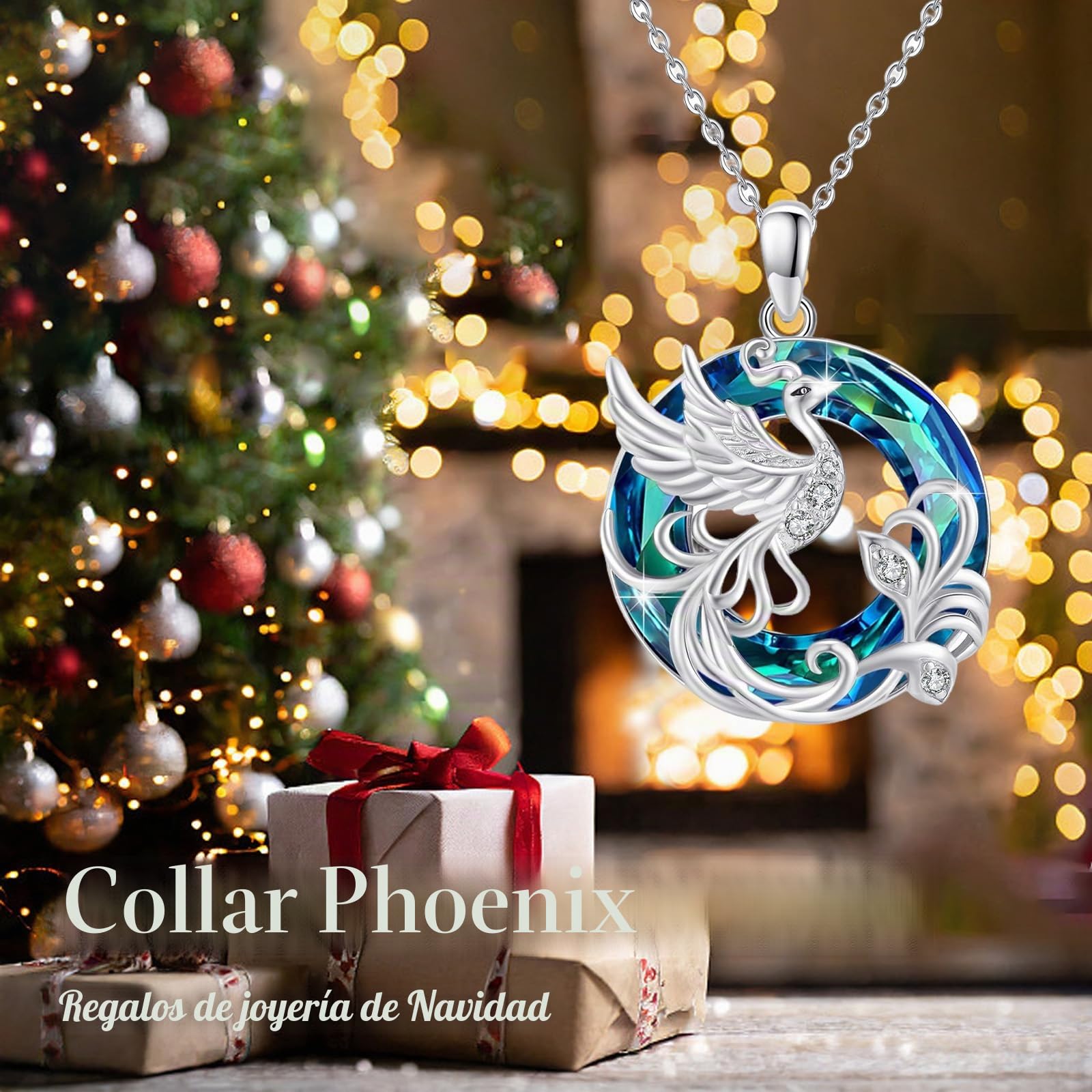 Collar de fénix para mujer, colgante de fénix con cristales circulares austriacos, plata de ley 925, joyería de Nirvana Phoenix, regalos para graduación y cumpleaños