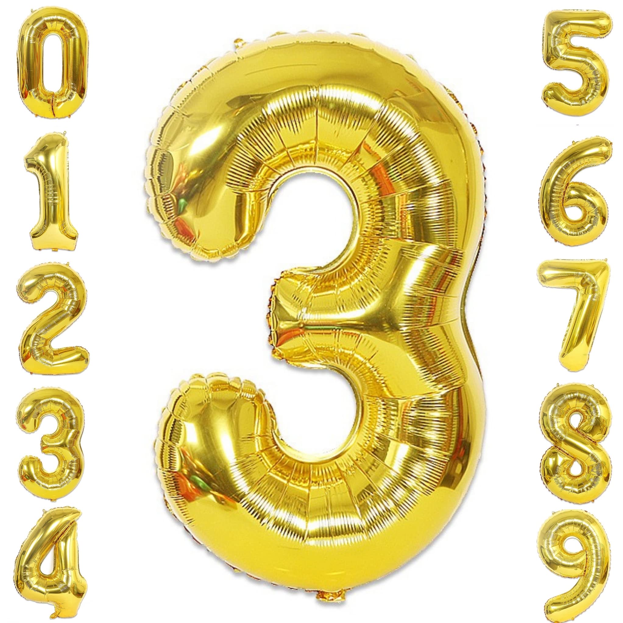 Party with Emma Gold Number Balloons 40 Inch Birthday Foil Balloon Decorations Supplies Wedding Bachelorette Birthday Bridal Shower Graduation Anniversary Celebration Decoration Fly Helium (Number 3)
