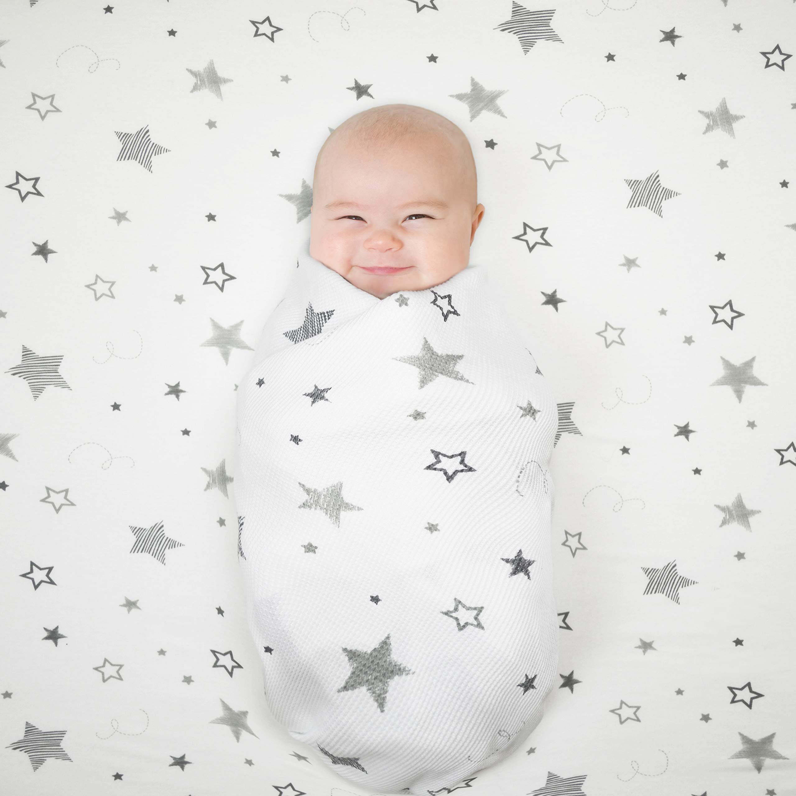 American Baby Company 30 x 40 Pulgadas, Suave 100% Algodón Natural, Manta térmica/Waffle, Super Estrellas, Suave y Transpirable, para niños y niñas