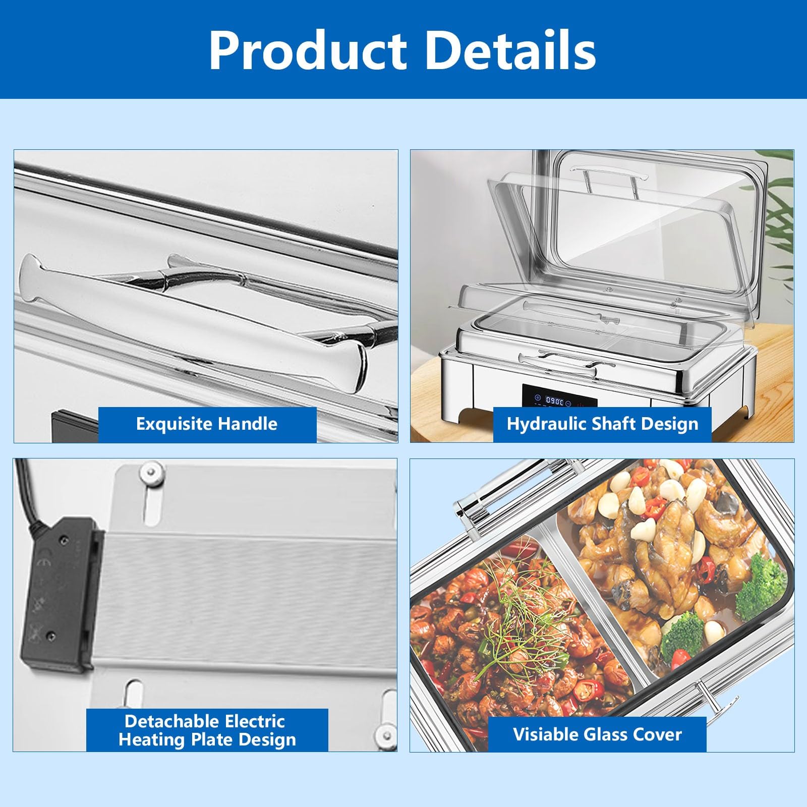 9L Chafing Dish Elettrico Acciaio Inox, Scaldavivande Elettrico Professionale con Regolazione Intelligente della Temperatura, Chafing Dish Buffet con Coperchio Visibile(B, 1/3 PAN)