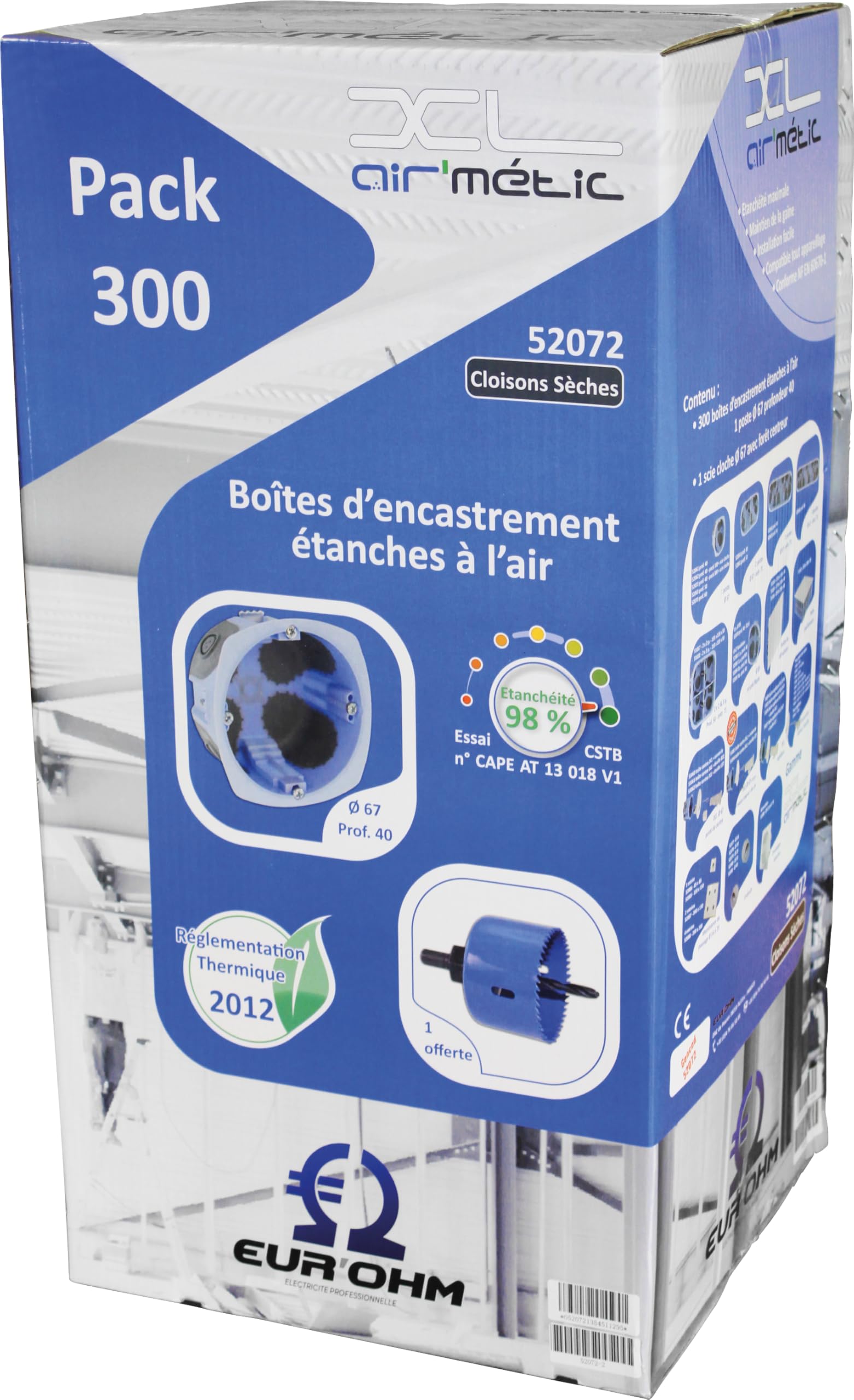 300 Boites d'encastrement XL AIR'metic D.67mm P.40mm + scie cloche