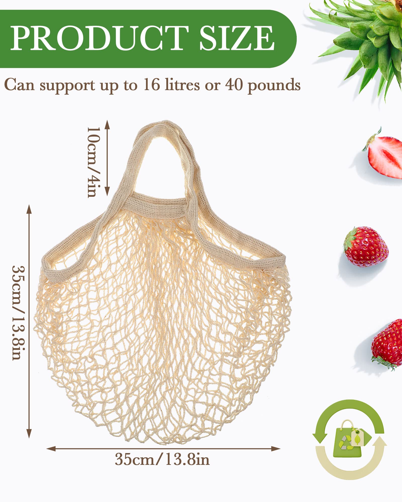 Eccliy 12 Pieces Reusable Mesh Grocery Bags Portable Cotton Produce Containers Washable Net Mesh Reusable Tote Bag with Handle String Shopping Organizer for Fruit Vegetable Shopping Storage Market