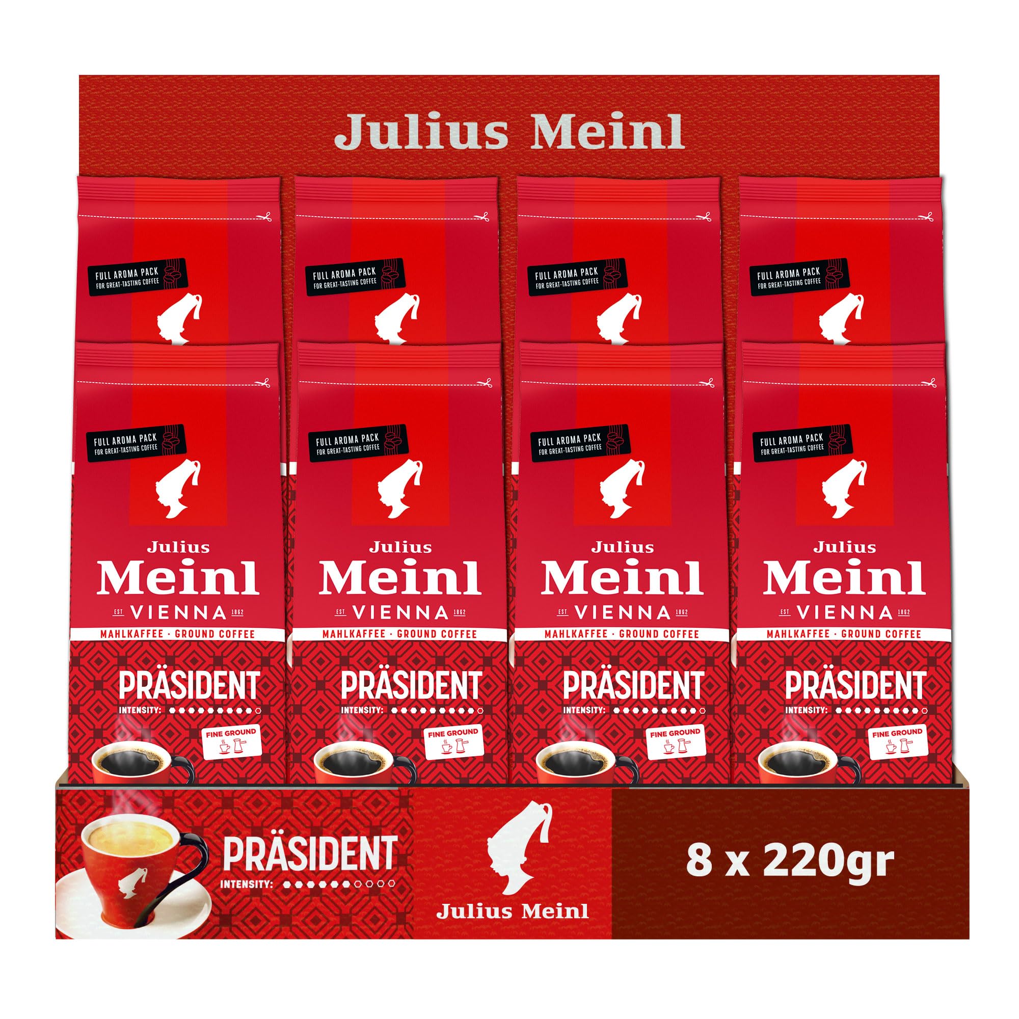 Julius Meinl President Blend Öğütülmüş Filtre Kahve, 220 Gram x 8 Adet
