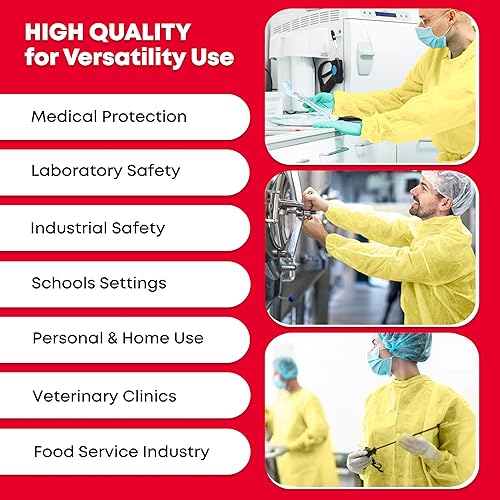 Miniatura 6 de Ever Ready First Aid Bata de aislamiento desechable con muñecas elásticas, tamaño universal, amarillo - Caja de 50