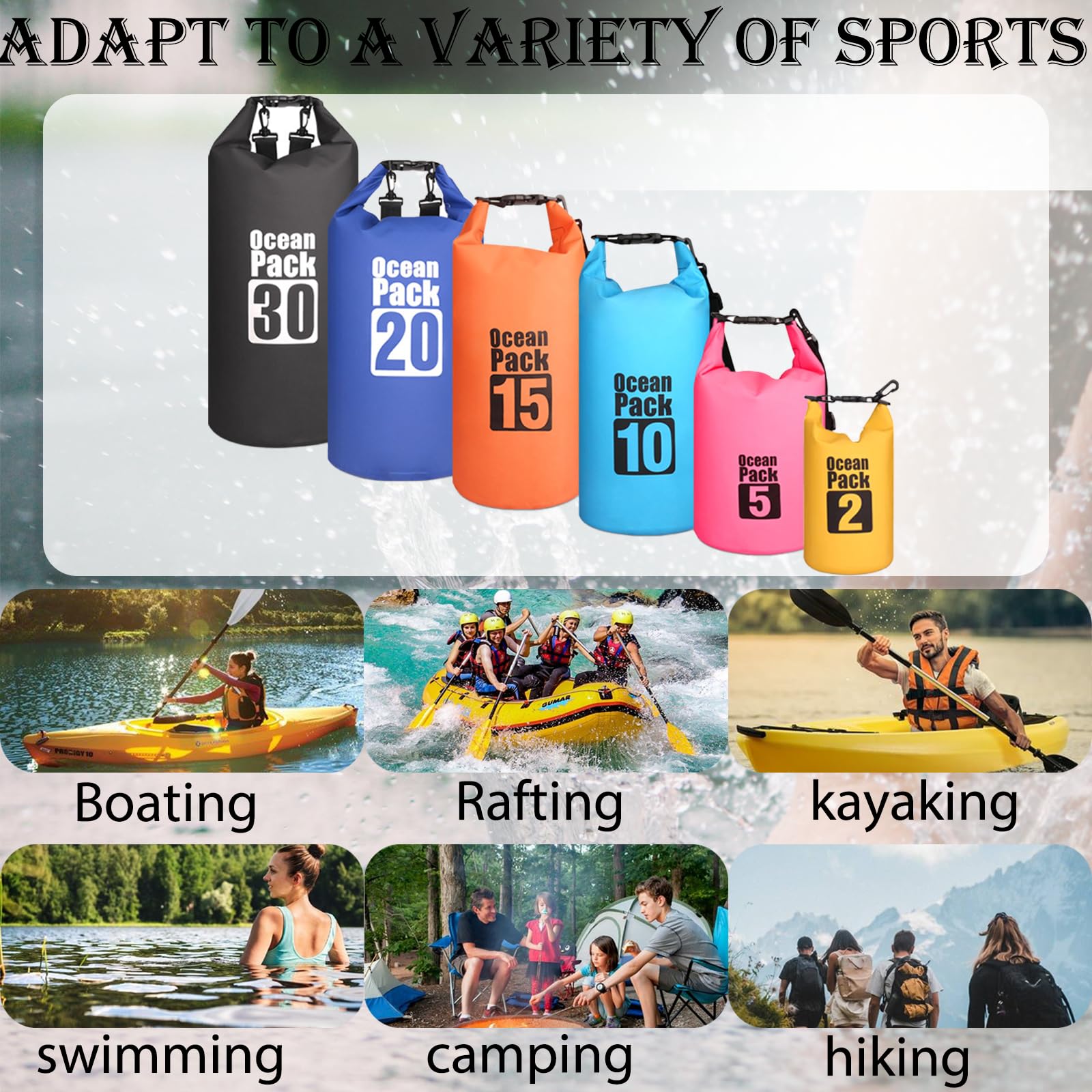 POPOYU Borsa Impermeabile 10L Con Tracolla, PVC 500D, Per Sport Acquatici E Outdoor, Colore Nero - 4