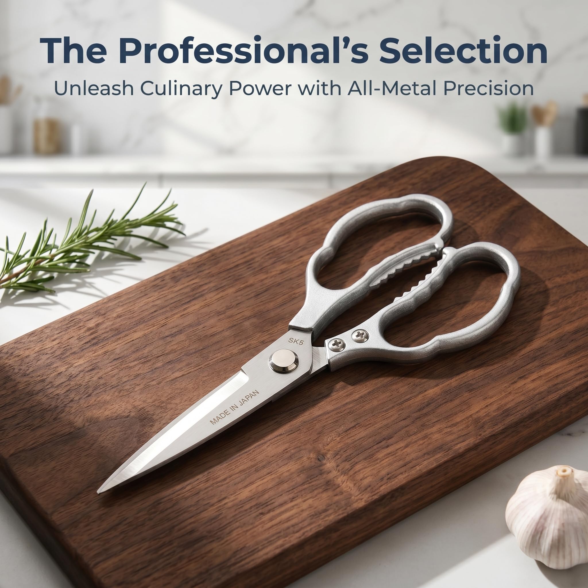 Tijeras de Cocina Profesionales de Acero Inoxidable, Cortapollos Superafilado y Lavable en Lavavajillas, Multiusos para Carne, Pescado y Hierbas, Plata