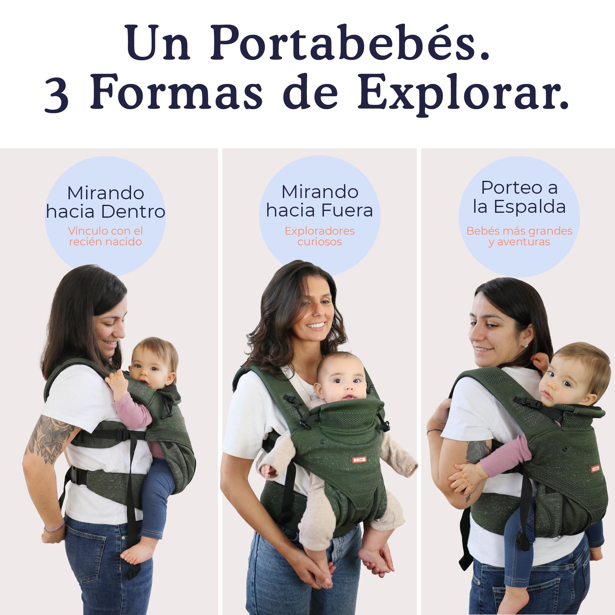 Beco Ventura Portabebés Ergonómico de 0 a 36 Meses, Verde (3,2-20 kg)