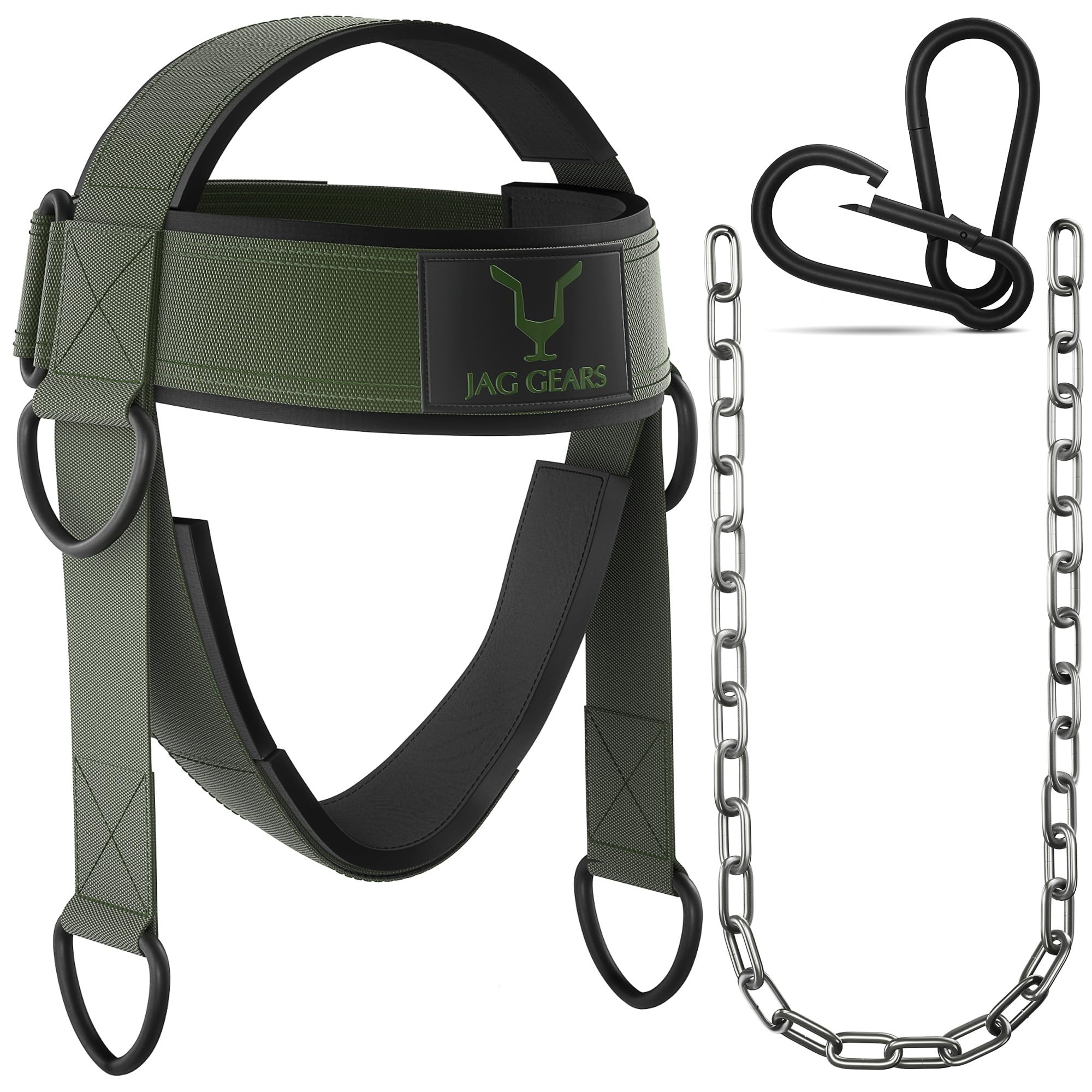 Neck Harness Weight Lifting Training - 7 mm Neoprene Padded Neck Trainer with 110 cm Long Adjustable Steel Chain for Neck Training - Head Harness Exerciser for Gym and Strenghth Training (Green)