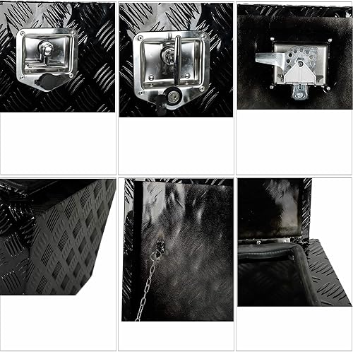 Miniatura 5 de Caja de herramientas de aluminio chapada en negro de 24 pulgadas para camioneta, caja de herramientas impermeable para debajo de la carrocería, caja