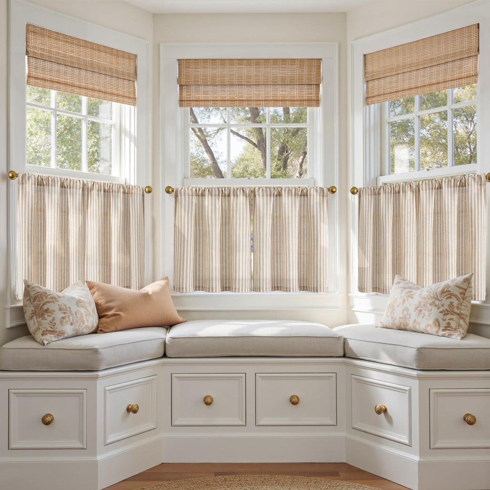 Amazon.com: jinchan Striped Linen Kitchen Tier Curtains, 20 Inch