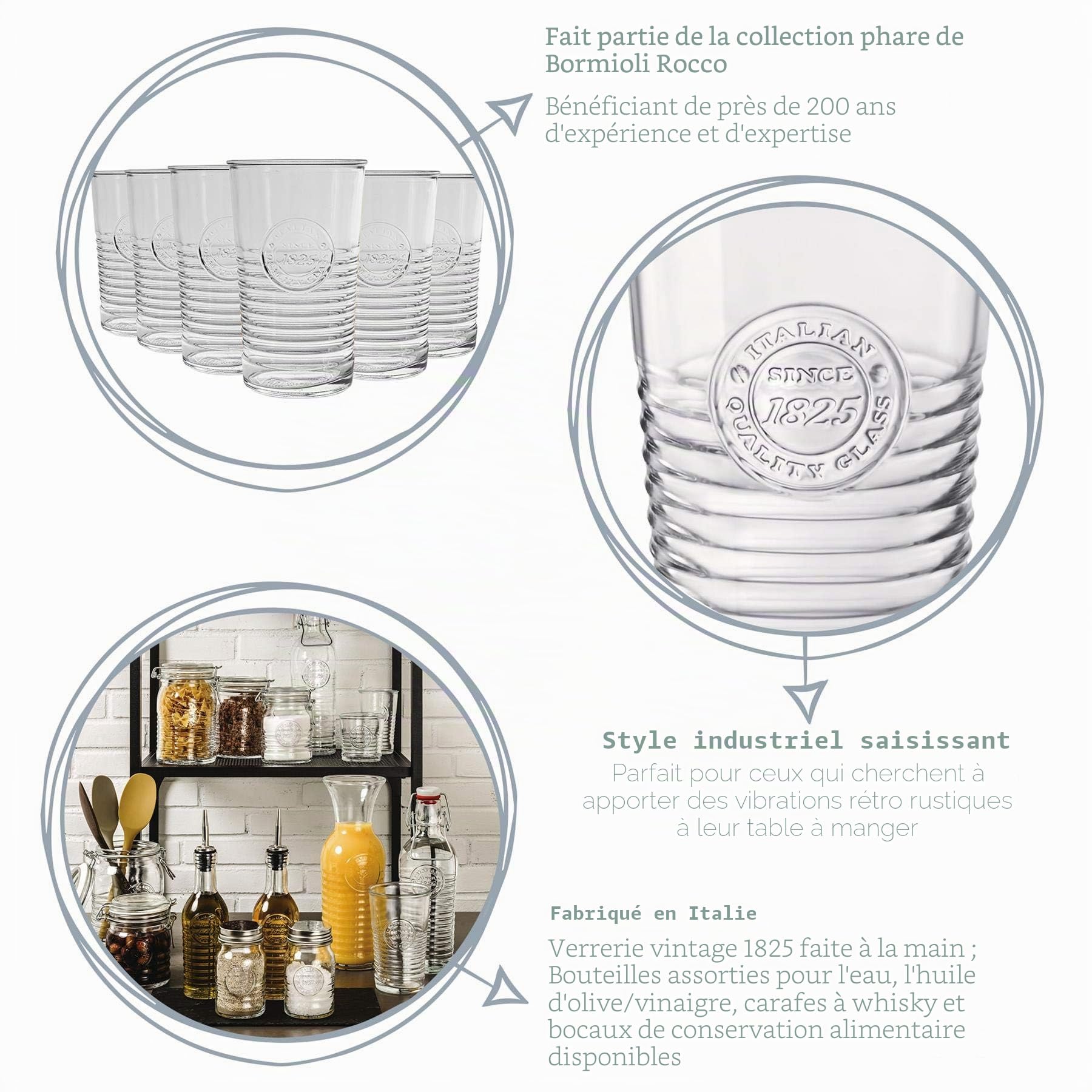 Bormioli Rocco Officina 1825 Highball Verres Set - Cocktail Vintage Verre Coupe Italienne Gobelets - 475ml - Lot de 6