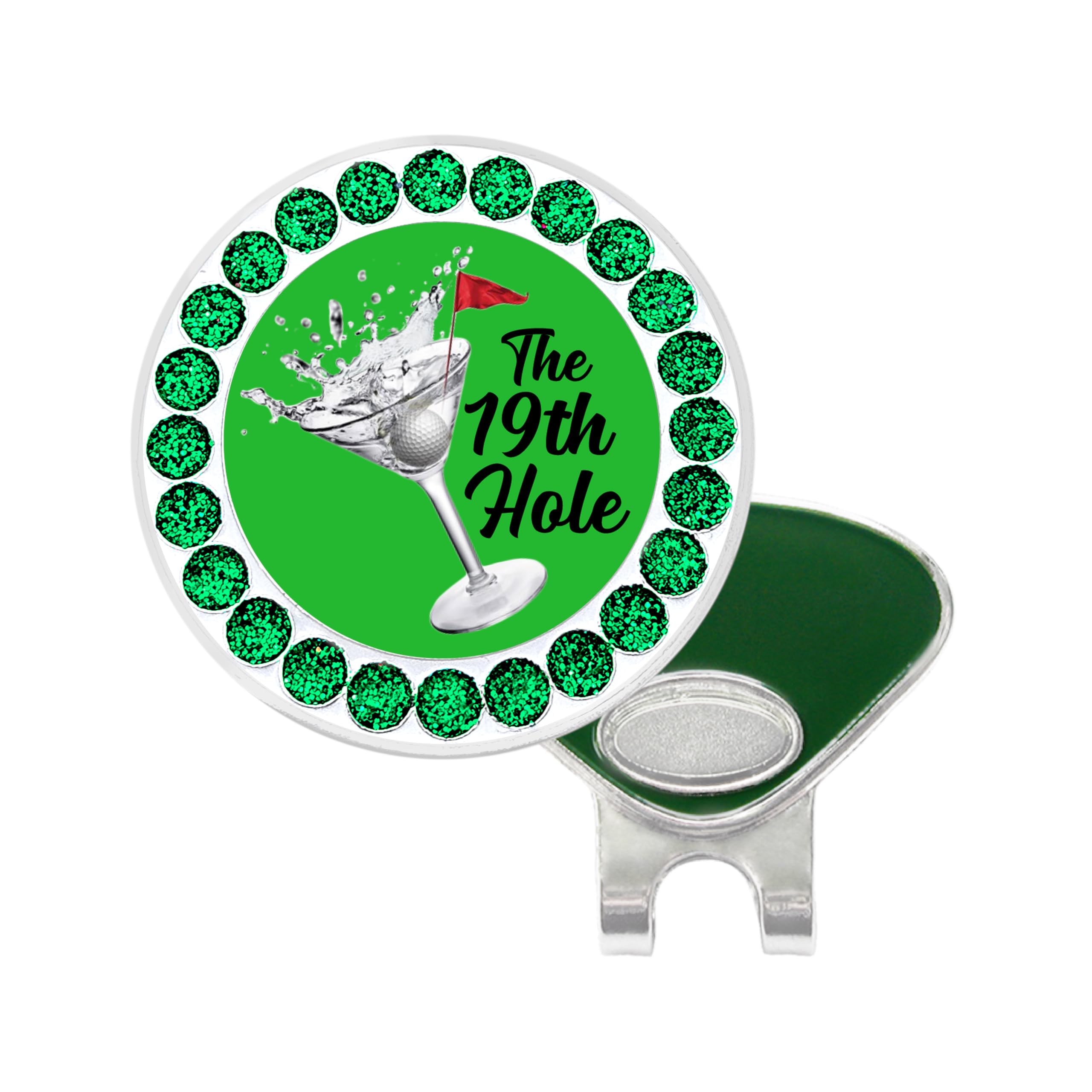 NAVIKA 19th Hole Golf Ball Marker with Glitter Dots | Hat Clip Included | Fun Booze Themed Golfing Accessory | Drink Themed Gift for Golfers