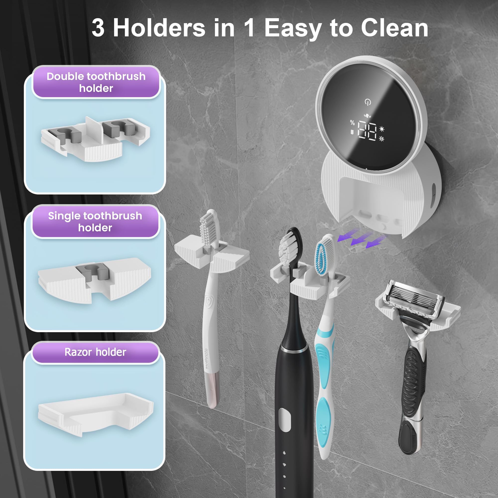 Soporte de cepillo de dientes inteligente único dispositivo de purificación circulante, soporte para cepillo de dientes con sensor inteligente