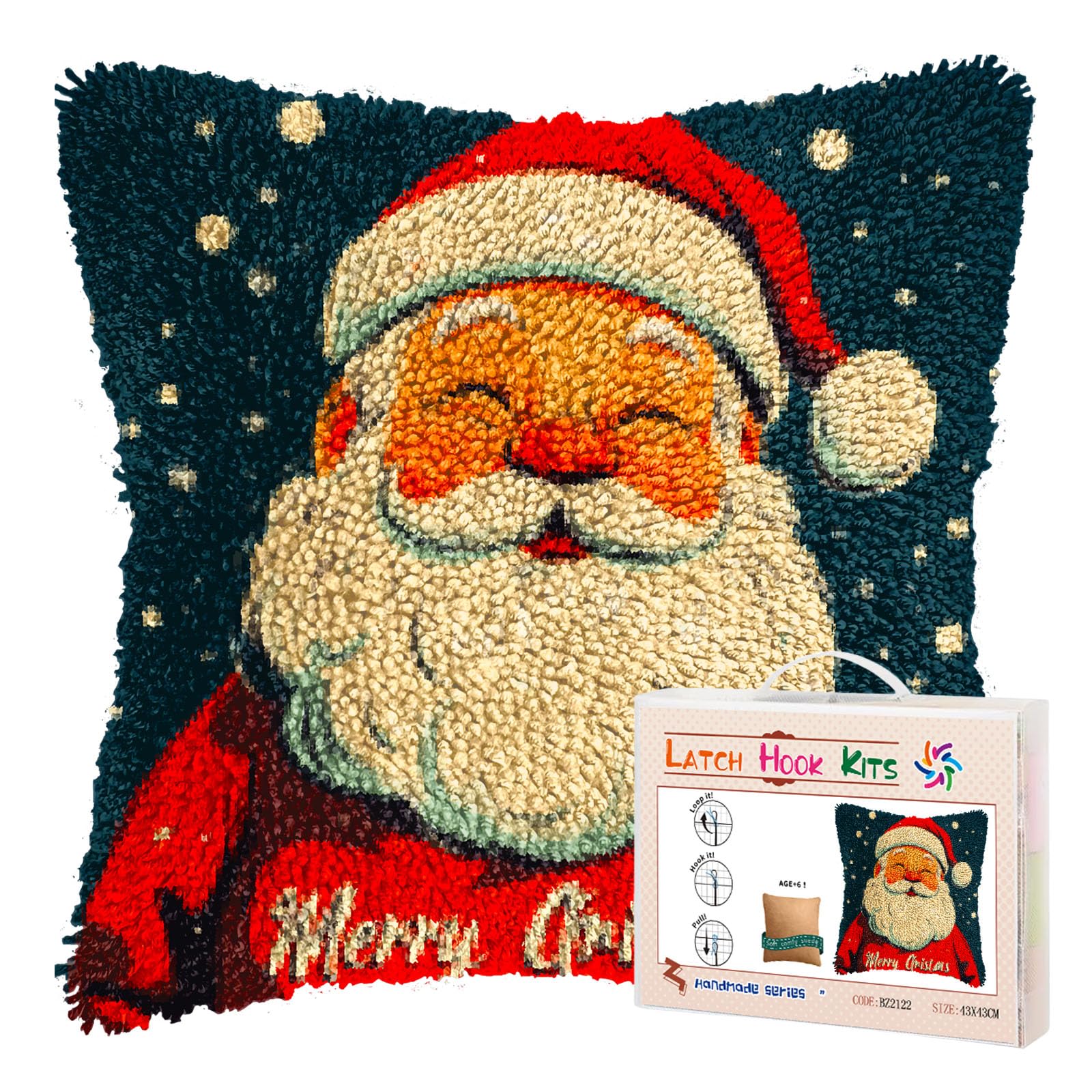 DIY Latch Hook Pillow Kits for Adults Merry Christmas Santa Claus Printed Pillowcase Crochet Yarns Hooking Handmade Pillow Cover Cushion for Home Sofa Decoration 17x17inch(3)