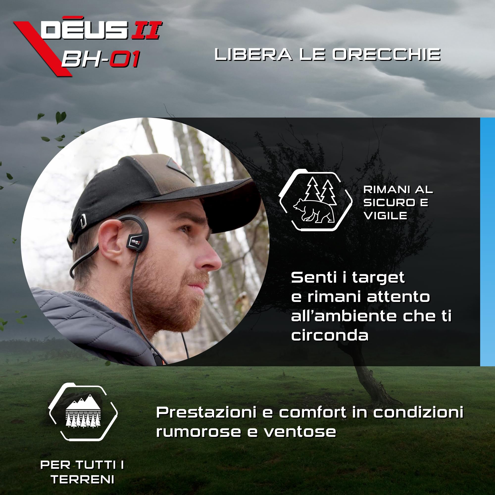XP METAL DETECTORS BH-01 cuffia a conduzione ossea con cavo per metal detector XP Deus II - Impermeabili per la ricerca subacquea fino a 20 m - Certificazione IP-68