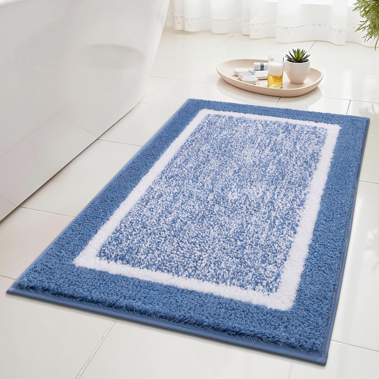 SHACOS Bath Mat Microfiber, Bathroom Mat Fluffy Shaggy Soft, Non-Slip Bathroom Rug, Super Absorbent Quick Drying, Machine Washable, for Shower Floor Bathtub, Blue, 50 x 80 cm โ image 1