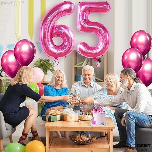 Miniatura 9 de KatchOn Globo gigante rosa intenso 65  40 pulgadas  Globo de cumpleaños rosa intenso 65  Decoraciones de cumpleaños 65 para mujer  Globo rosa del