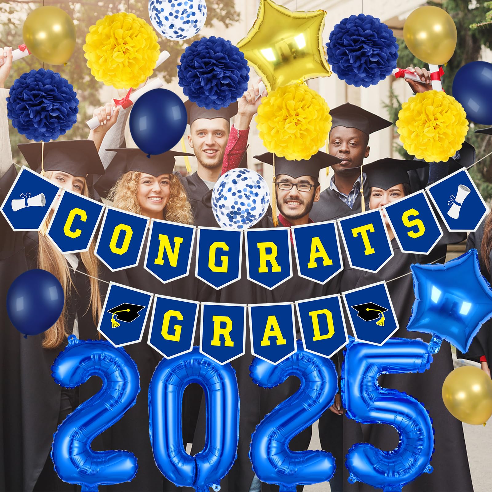 Blaue & Goldene Abschlussdekorationen 2025 – Banner & Veranda-Schild „Class Of 2025“, Für Abschlussfeiern