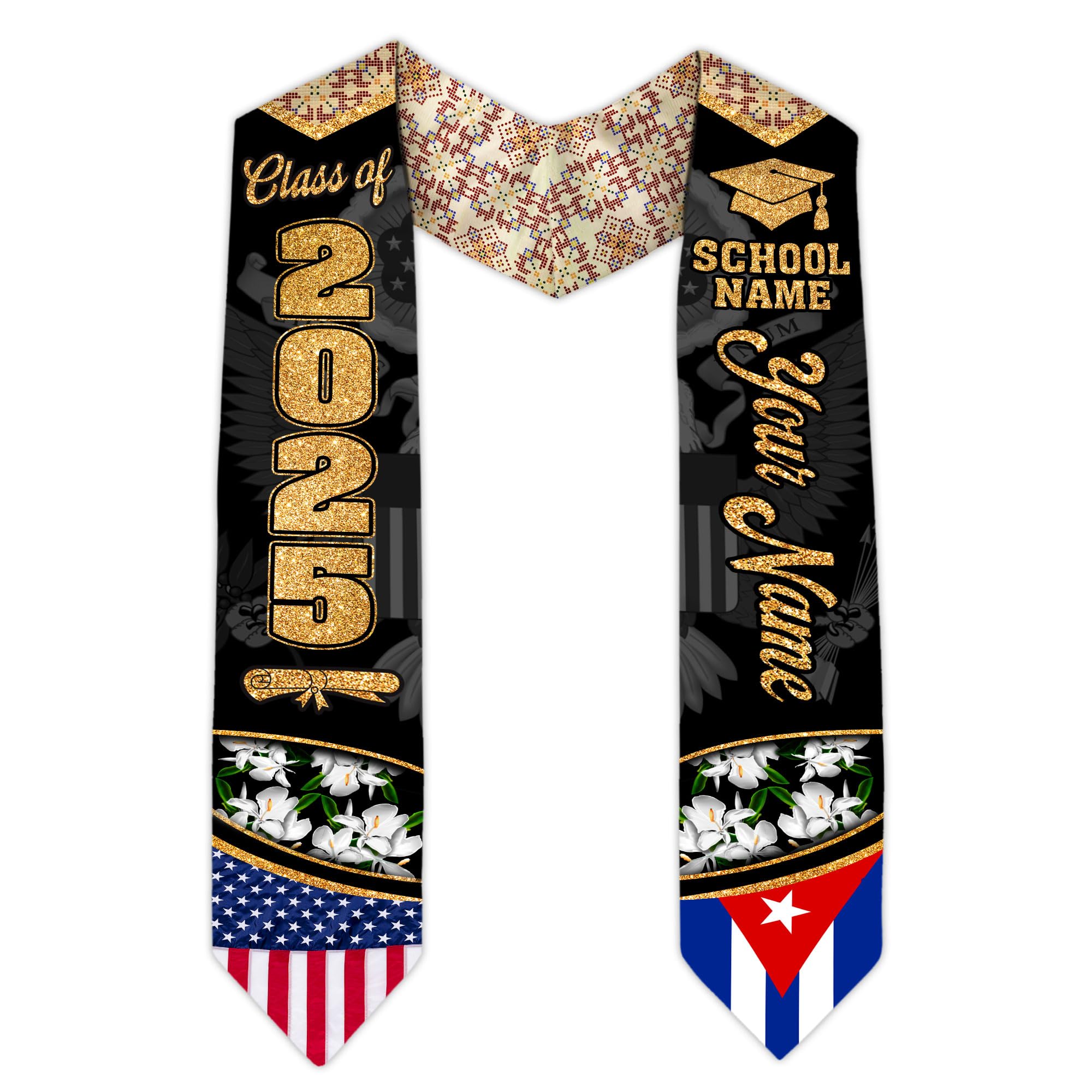 MonkeyVan Custom Cuba Graduation Sash 2025, Personalized Cuban American Flag Graduation Stole, Custom Cuba Graduation Stole S126