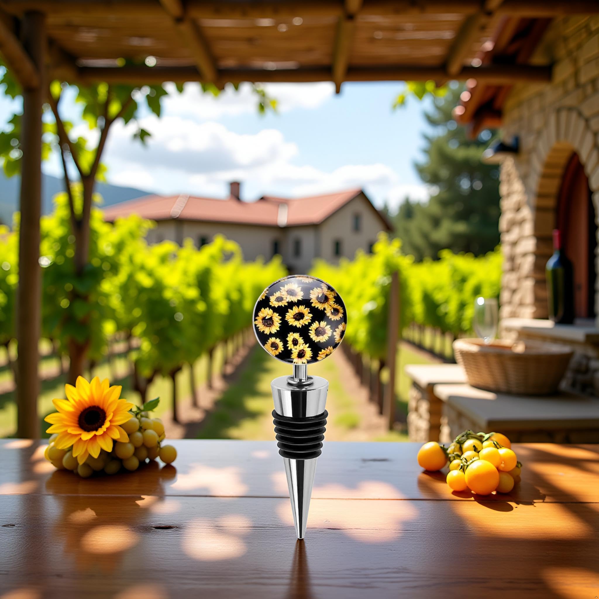 Tapones decorativos de girasol para botella de vino, tapón para botella de vino con hermoso vaso artístico, tapones para botellas de bebidas para regalos, bares, fiestas de vacaciones, bodas, tapones 8