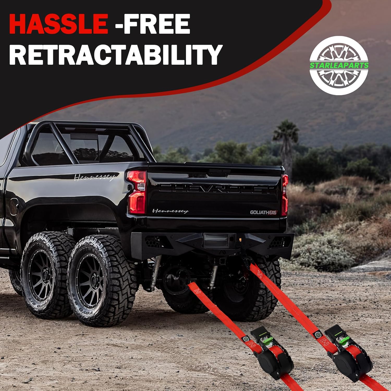 Retractable Ratchet Straps(4PK 1.0INX12FT) - 1,500lb Break Strength, Ratchet Strap Heavy Duty with Rubber Coated Handle, Perfect Auto Ratchet Straps for Motorcycle,Trucks (Red) - Image 7