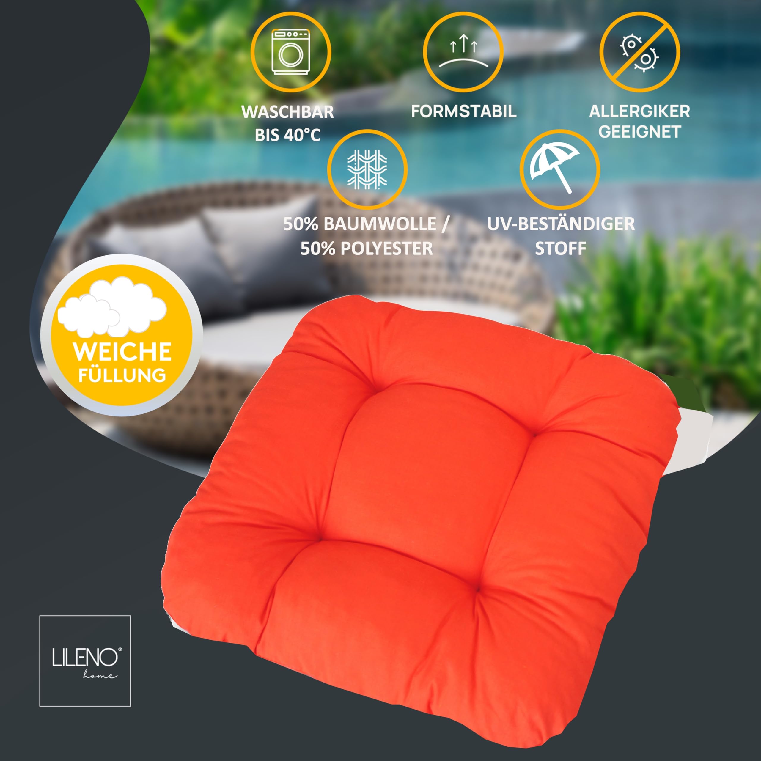 Lot De 2 Coussins De Chaise Lileno Home Vert Pomme 38x38x8cm - Intérieur Extérieur Jardin Cuisine, Résistants UV