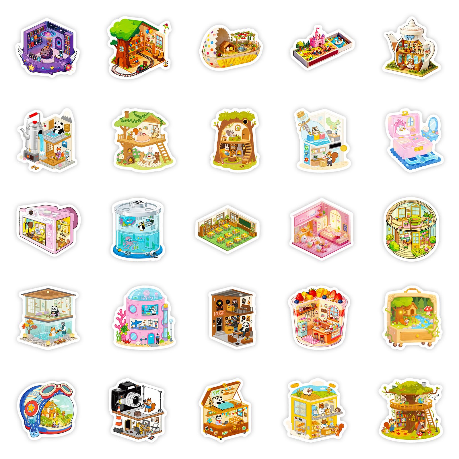 Anboor Stickers for Water Bottles, 56PCS 3D Miniature Scene Sticker, Waterproof Vinyl Room House Stickers for Laptop Luggage Skateboard Teens Adults - 2