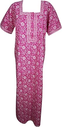 Mogul Interior Prema Womens Cotton Nightgown Printed Button Front Button Caftan Maxi Dress Large