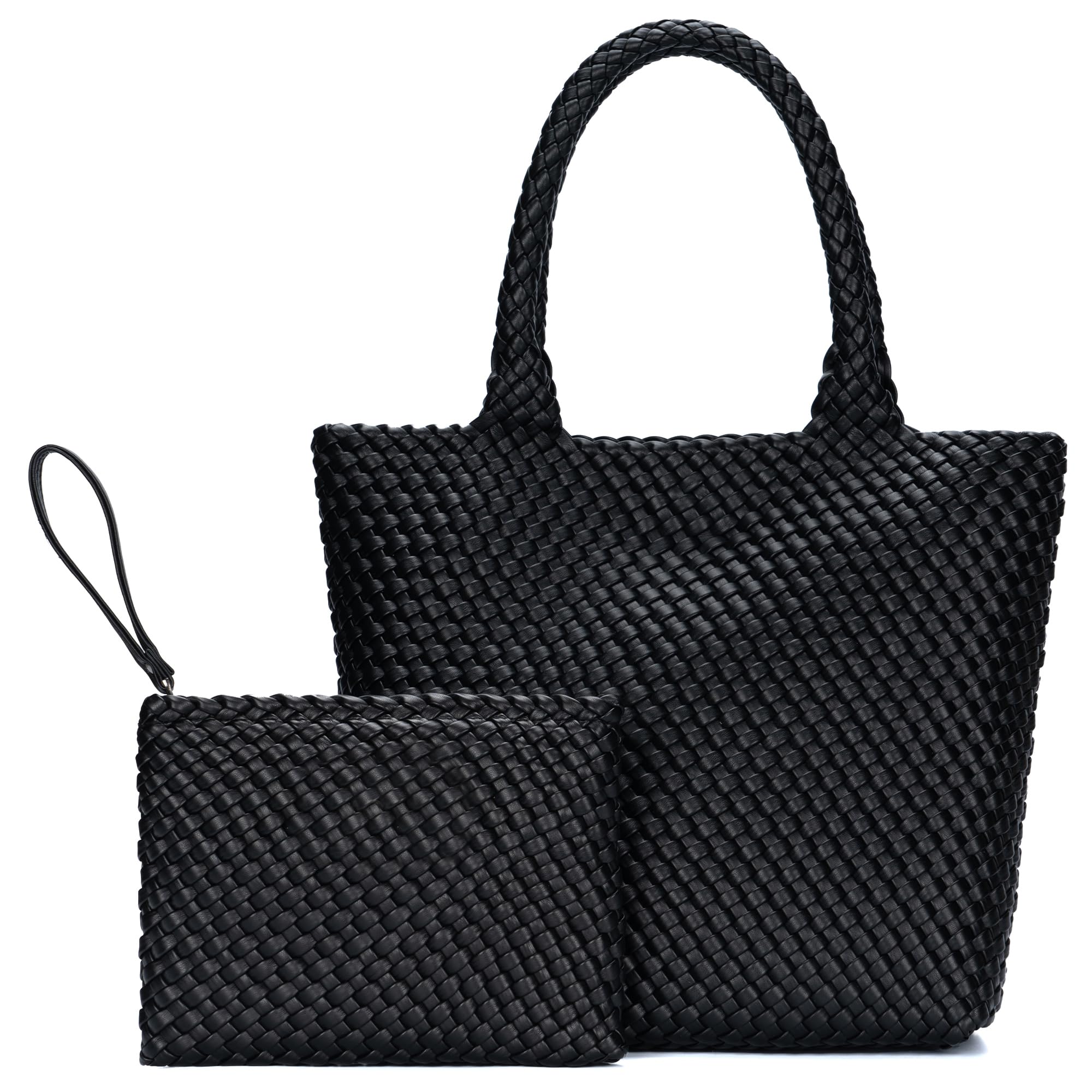 Woven Tote Bag for Women - Large Woven Leather Shoulder Handbag for Women Stylish Purse for Work Travel