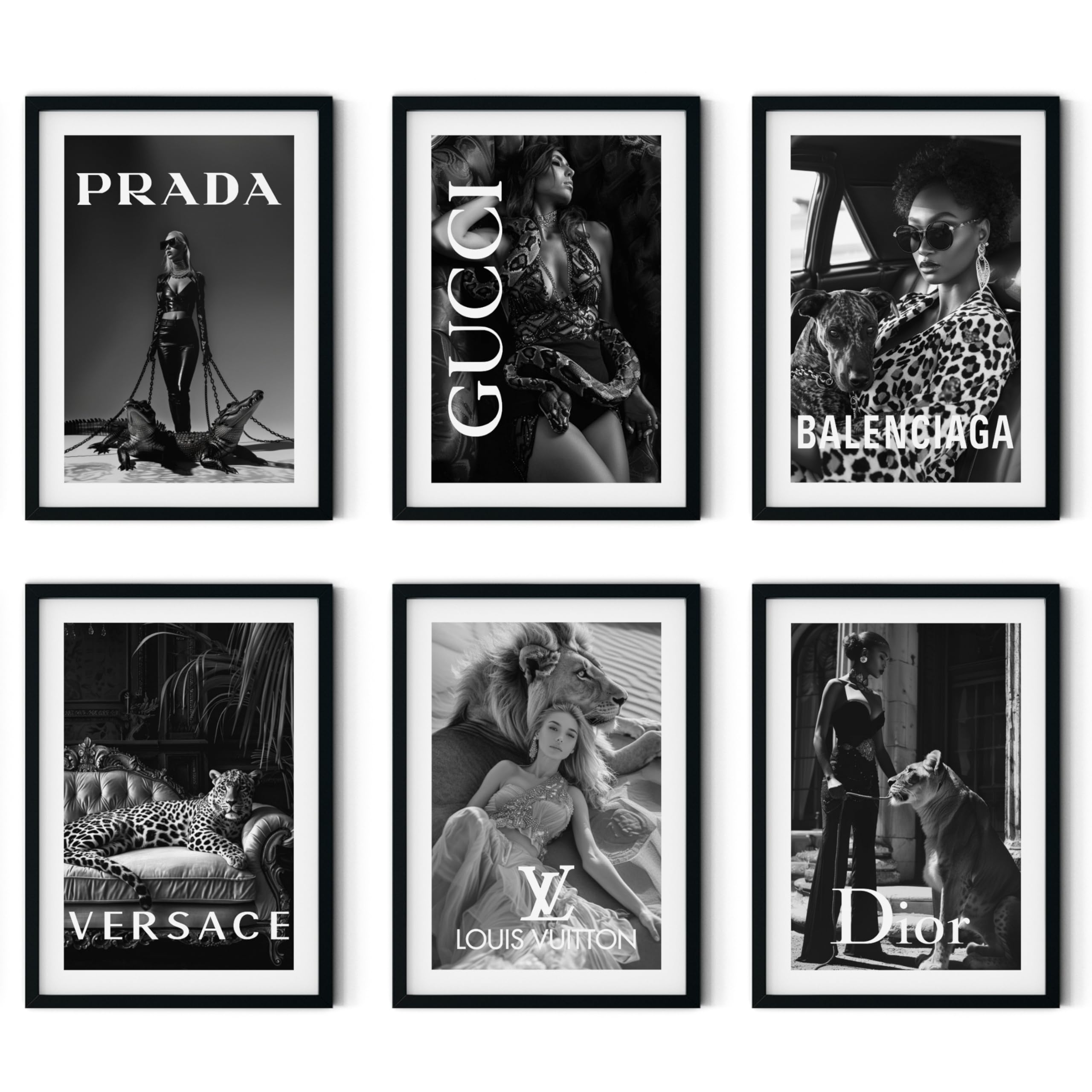 MJ-GRAPHICS® | Mood Poster Set Fashion Luxus - Schwarz-Weiß - Elegant, Luxuriös, Boutique Lifestyle, Coco - Dekorative Wandkunst Premium für Schlafzimmer Wohnzimmer - 6xA2 Kunstdrucke - ohne Rahmen