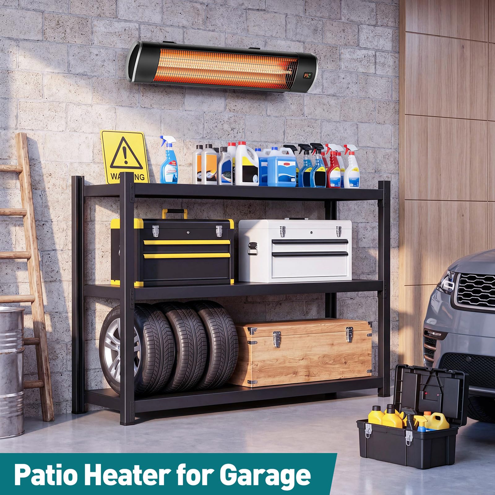 Elektryczny podgrzewacz do patio, 2500 W, wodoszczelny, IP65, promiennik podczerwieni do restauracji, ogrodu, garażu i altany, pilot zdalnego sterowania, czarny