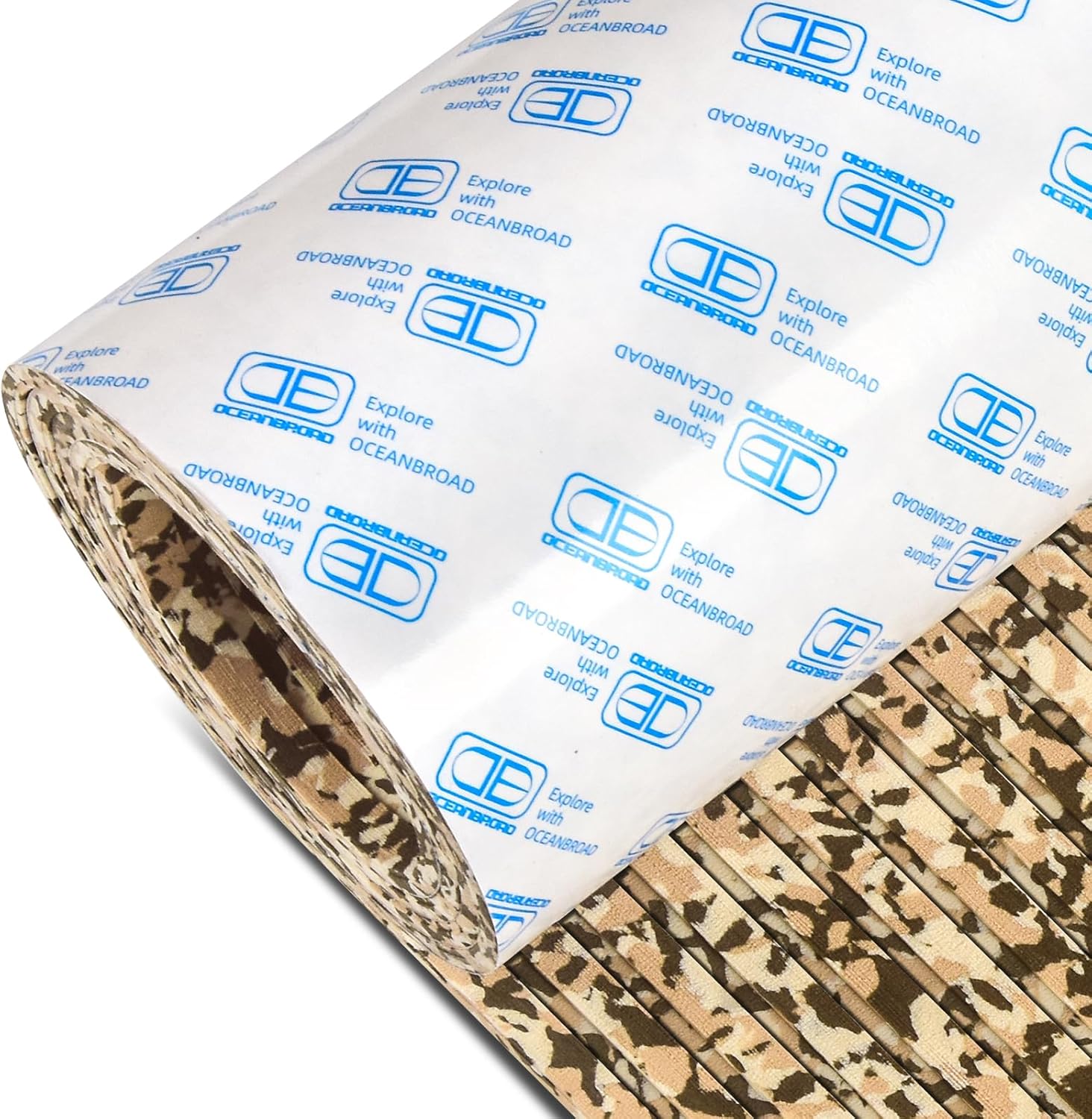 OCEANBROAD Camouflage Boat Flooring 96''x16''/23.5''/38''/47'' Strip Cut Grooves Self-Adhesive EVA Foam Sheet Non-Slip Traction Pad for Boats Decking Surfboard SUP Paddleboard Kayak