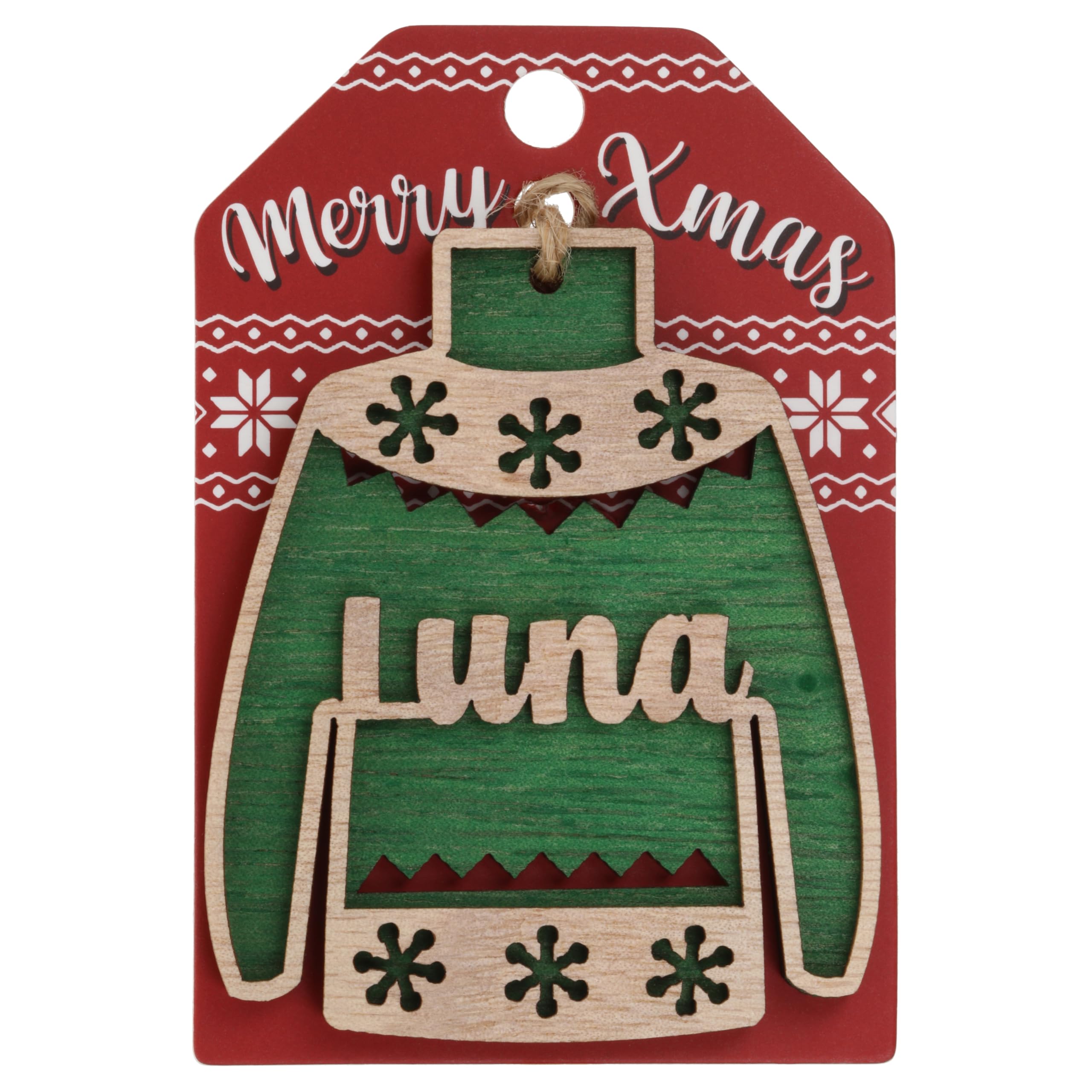 Stands Out, Supplying Outstanding Gifts Luna Name Christmas Jumper Wooden Tree Decoration Personalised Bauble Xmas Green