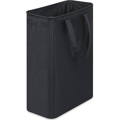 efluky Slim Laundry Basket, Narrow Laundry Hamper with Handles, Collapsible Dirty Clothes Hamper, Tall Laundry Bin for Laundry Room, Dorm and Bedroom, 12.7 Gallons(48L) Black