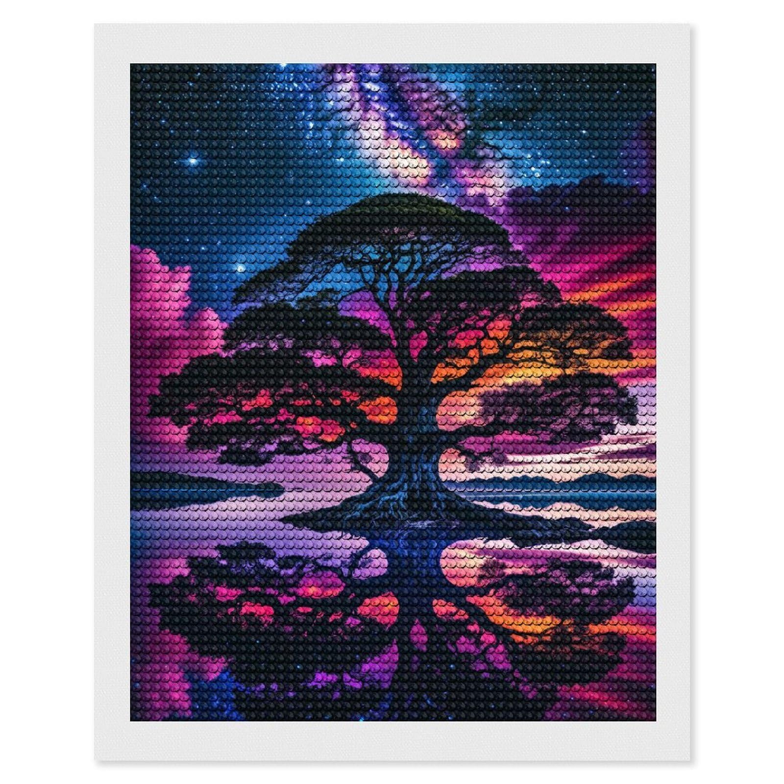 Junmoney Tree of Life Landscape Diamond Art Canvas 16"x20", for Creative Relaxation, Simple to Start, Aesthetic Room Decor, Holiday Gift Idea