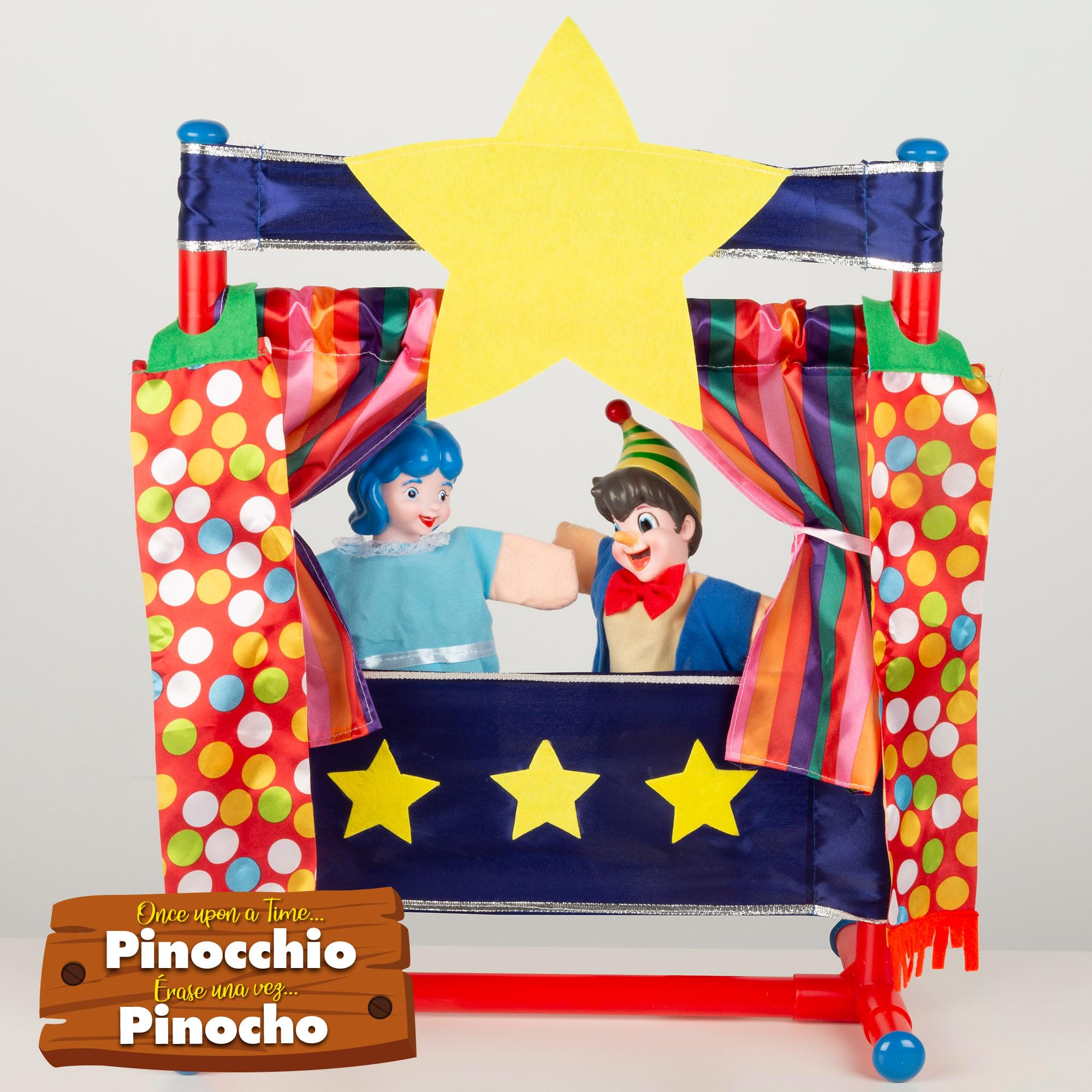 ColorBaby Cucu Show Set Teatro Marionetas Pinocho, 4 títeres 25 cm, Materiales Suaves y Seguros, Juguetes Infantil, para Jugar en Grupo o Pasar Tiempo en Familia (39172)