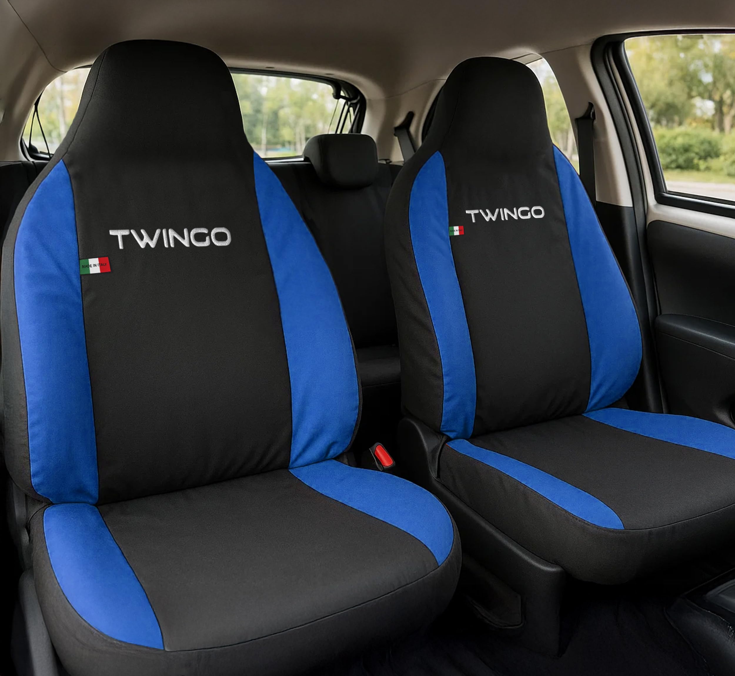 Lupex - Housses de Siège pour Twingo, Noir Bleu Royal, Avant et Arrière, Tissu Polyester, Intérieures, Made in Italy