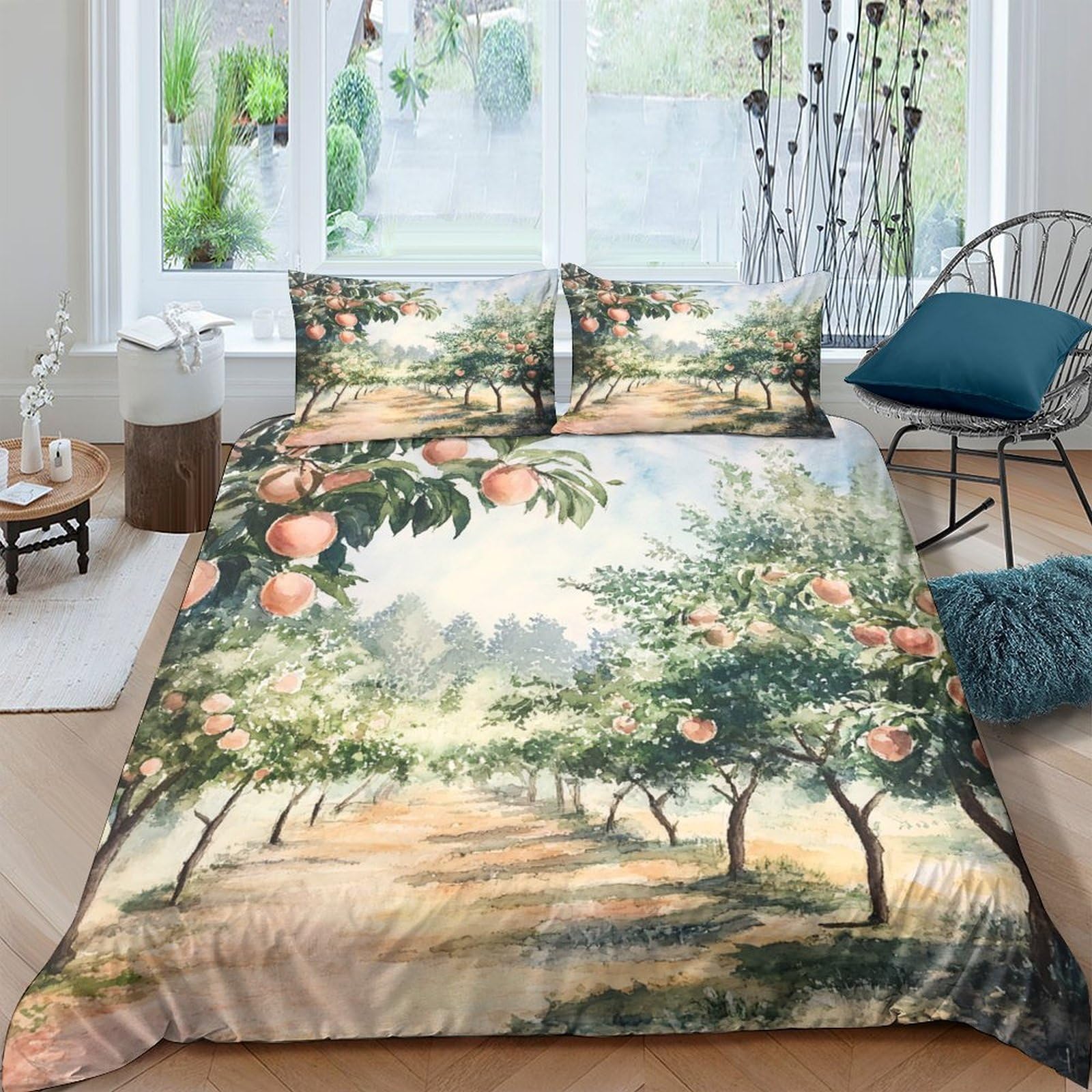 Ctjqhvkz Style-3 3D Printed Peach Orchard Fitted Sheet Microfiber Soft Anti-Slip Summer Landscape Bed Cover For Bedroom Guest Room Decor Single（135X200cm）